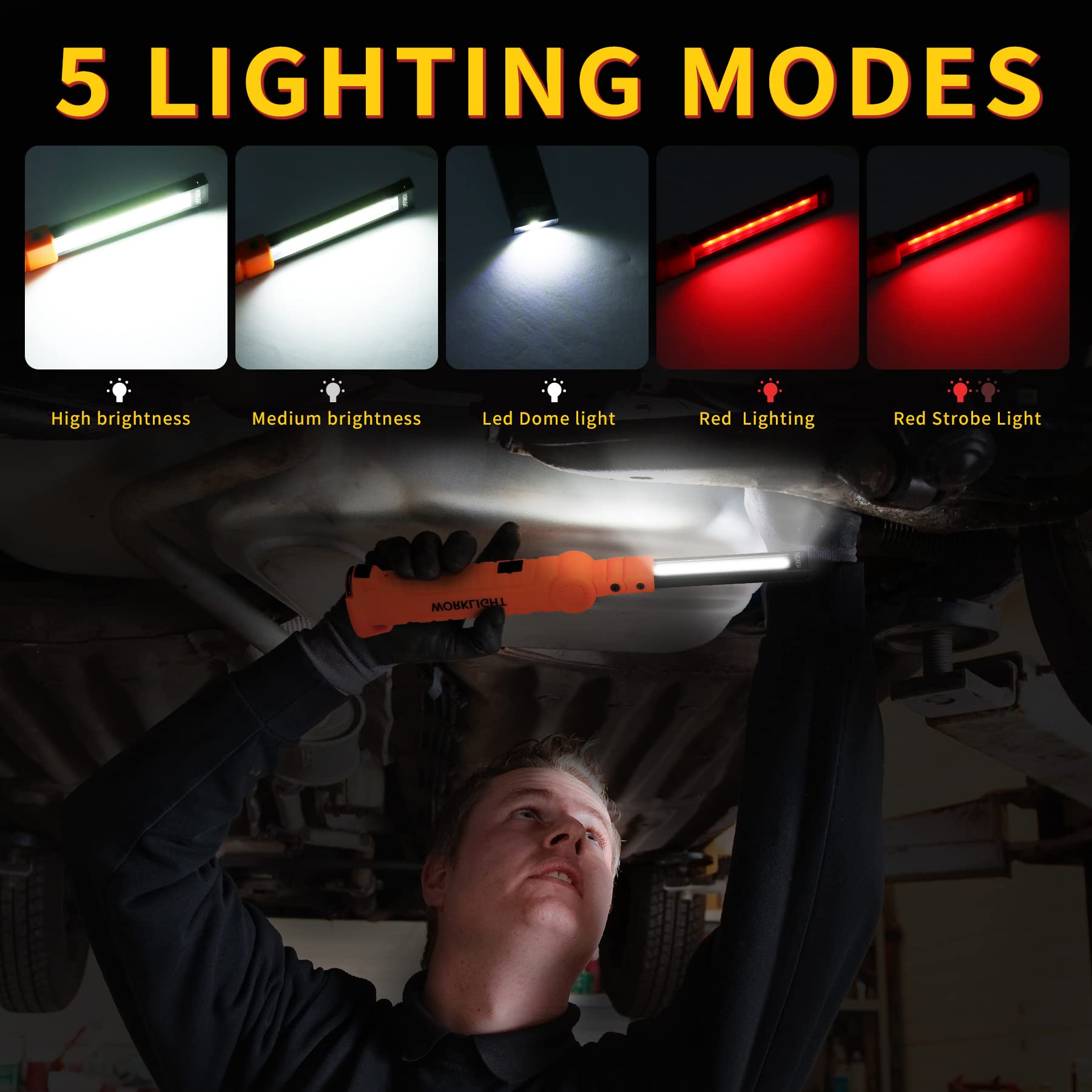 4 Pack Flash lights Vagocom Automotive Tools for Mens Dad,Cordless LED Rechargeable Worklight with Magnetic Base 360 Rotate 5 Mo