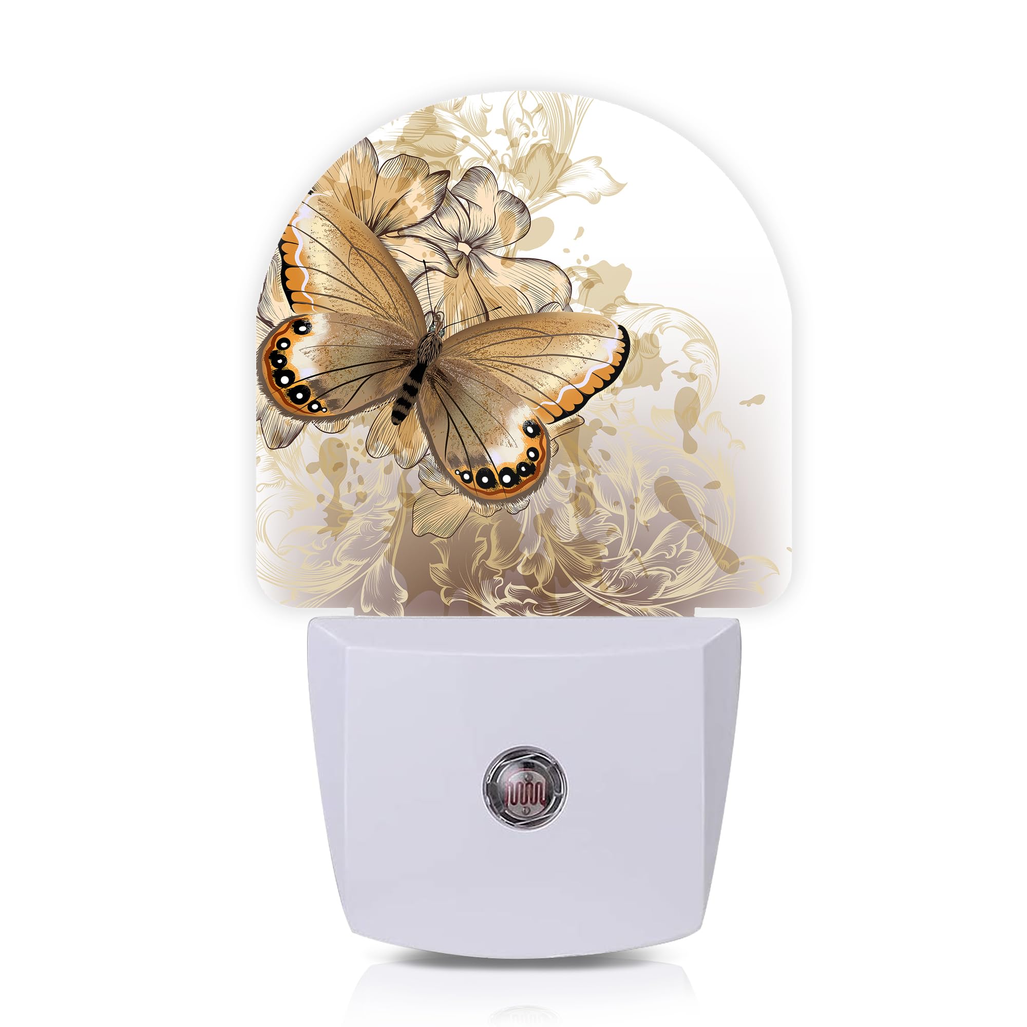 Axxitude LED Cardinal Night Light with Dusk to Dawn Sensor, Round Lamp for Bedroom & Bathroom, Butterfly Floral, Model SBD04