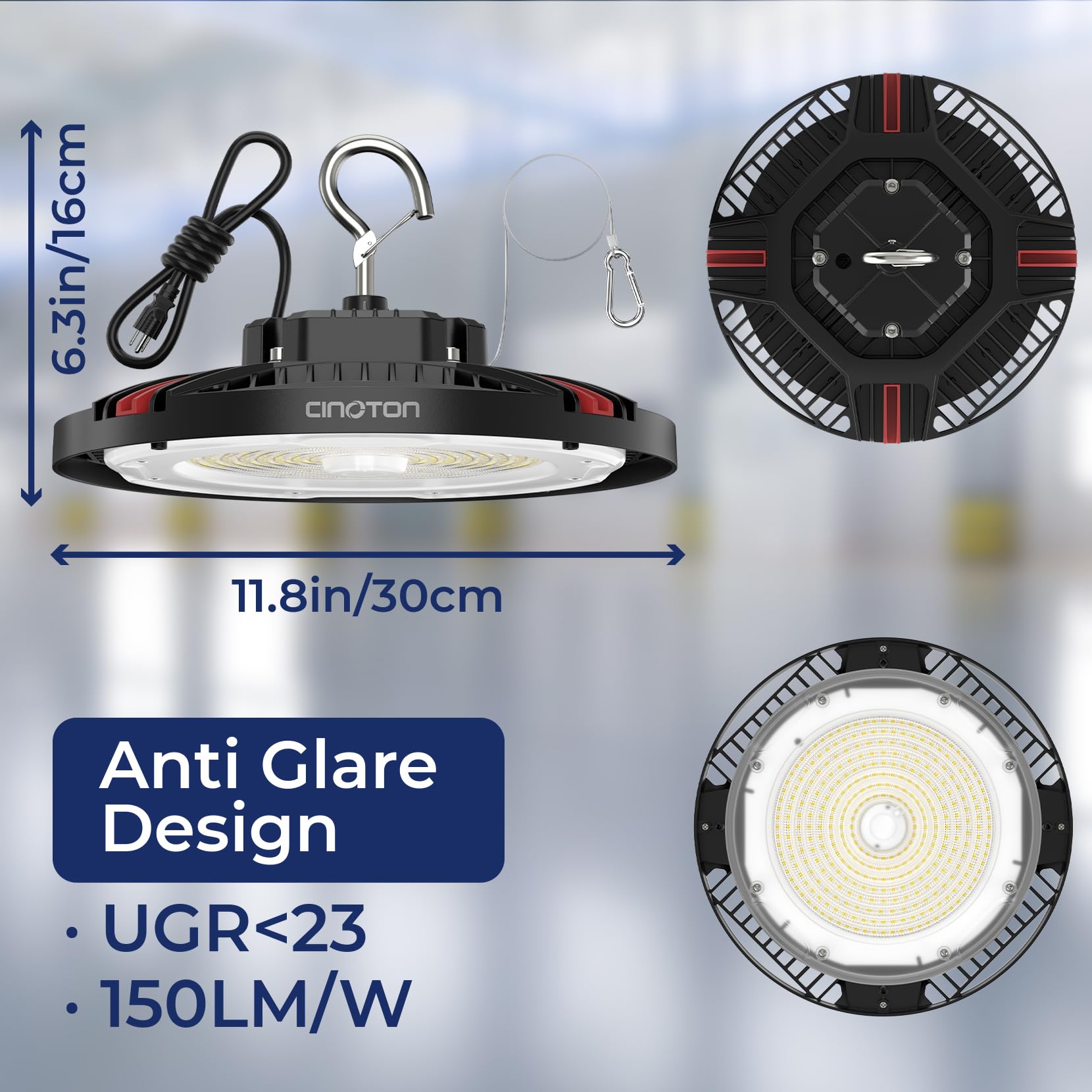 Cinoton 210W Ufo Led High Bay Light  Aluminum Led Shop Lights With 31500Lm  5000K Commercial Bay Lighting For Warehouse Garage Workshop Factory  6  Cable & Safety Rope  Etl Listed 4 Pack