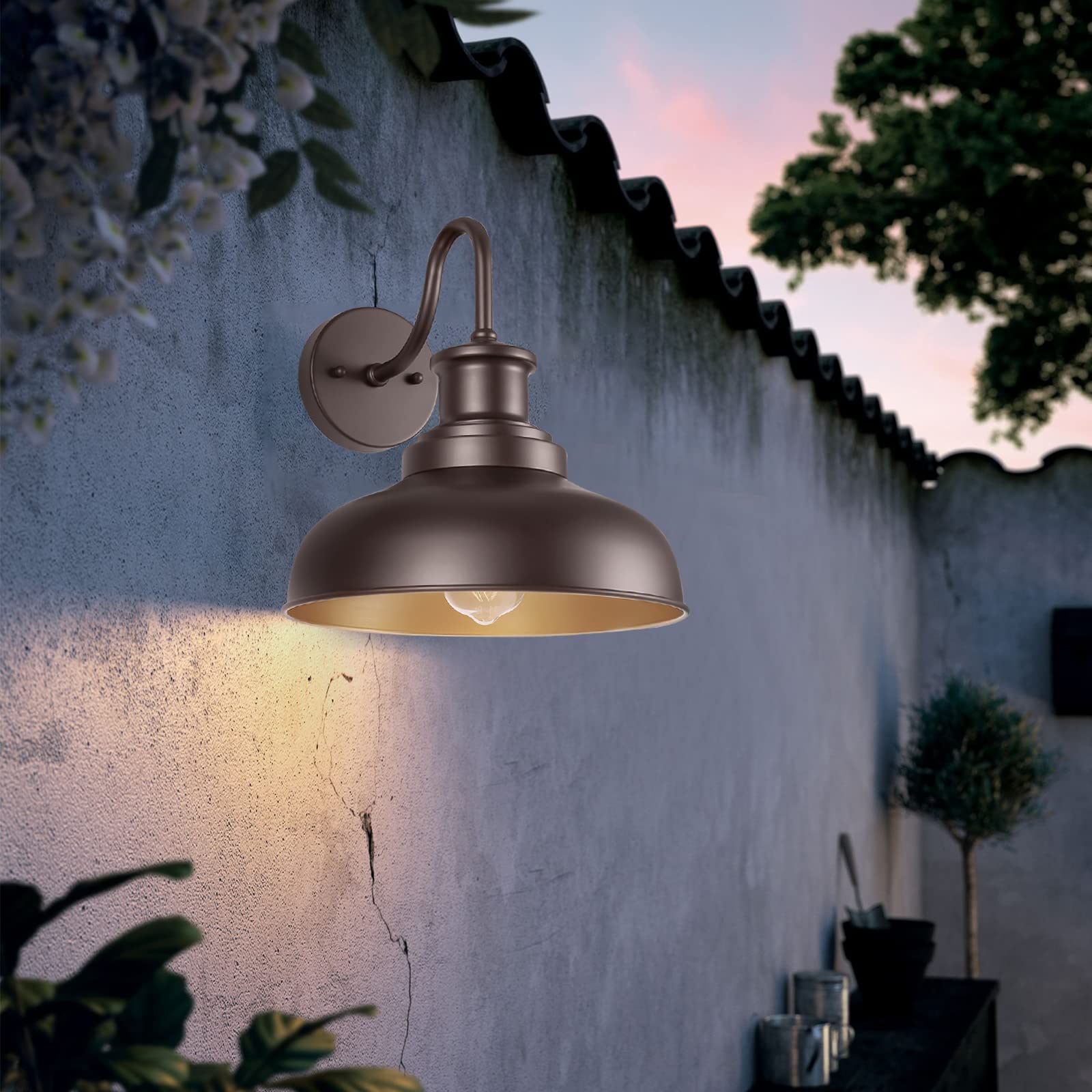 Diyel Outdoor Gooseneck Barn Light Wall Sconce Vintage Industrial Iron Orb Copper 02-RZ007-2PACK