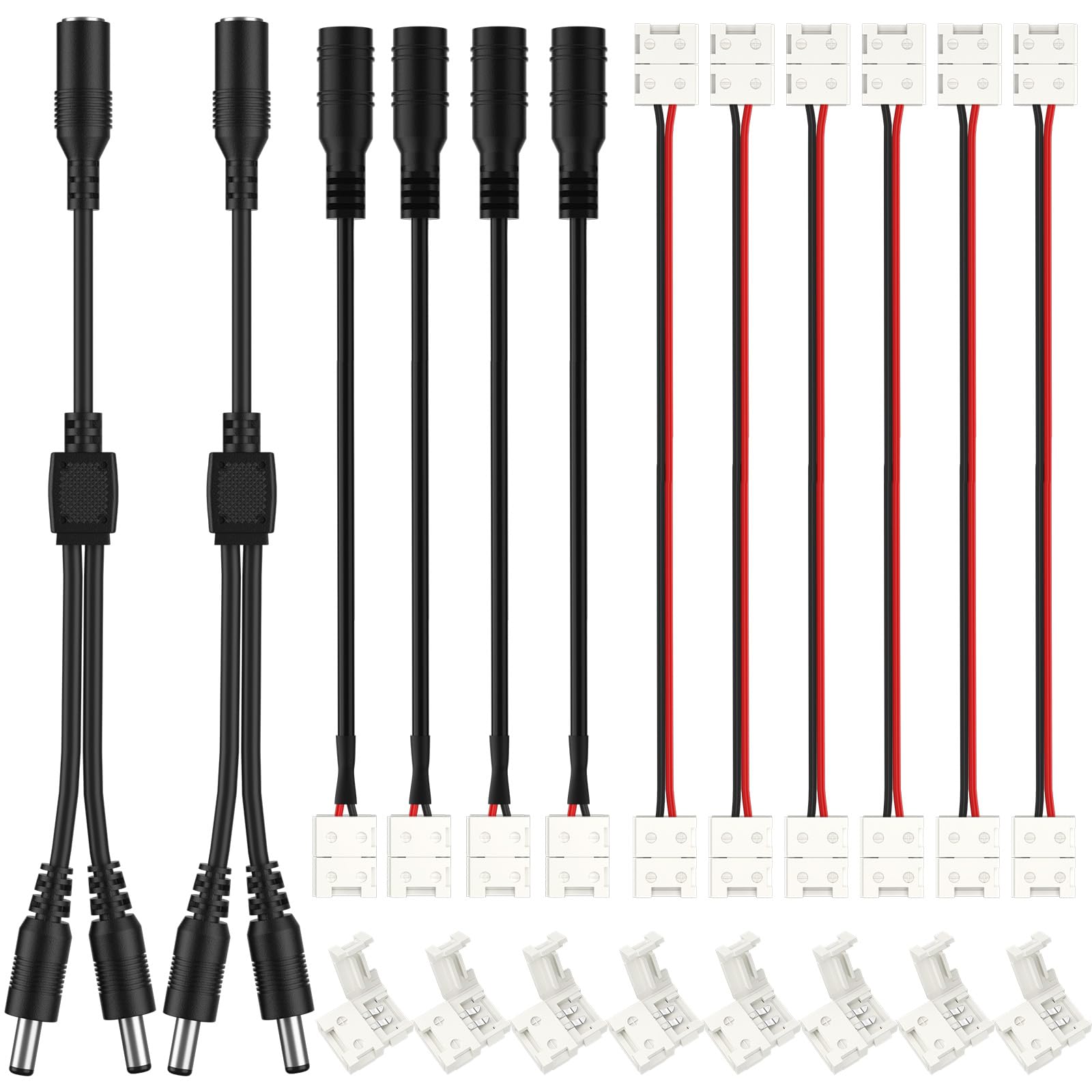 HitLights LED Strip Connector 2Pin 8mm LED Connector Kit Include Solderless Gapless Connector, 6Inch Jumper Connector, DC Female