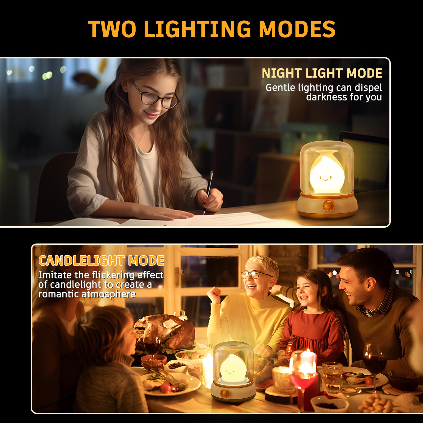 Ghost Campfire Night Light, Small Cute Desk Lamp, Dimmable Cordless Bedside Table Lamp, 2 Modes Rechargebale Battery Oprated War