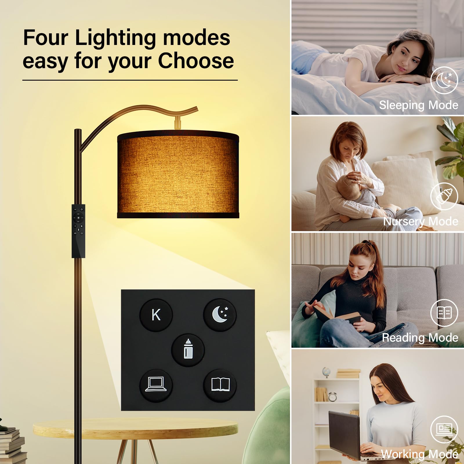BoostArea Arc Floor Lamp with Remote Control, Dimmable 2700K-6500K, Black, Model B1368, Modern Standing Lamp for Living Room, Bedroom, Office