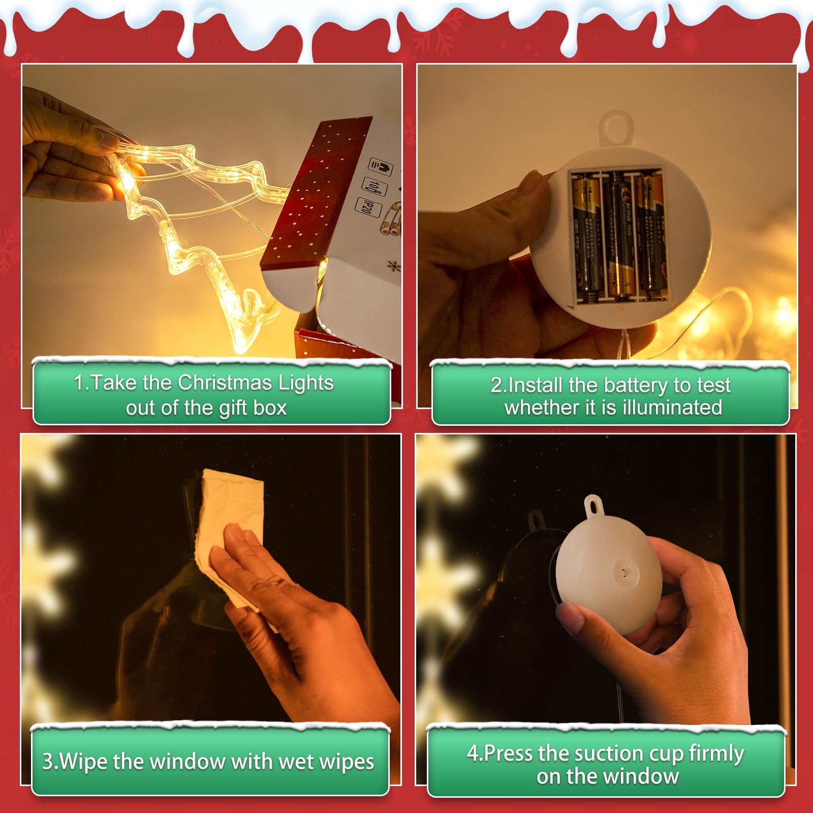 LYUBASA [Timer] 3Pcs Christmas Window Lights Decorations,Battery Powered Christmas Hanging Warm White Lighted Tree Bell Star Sha