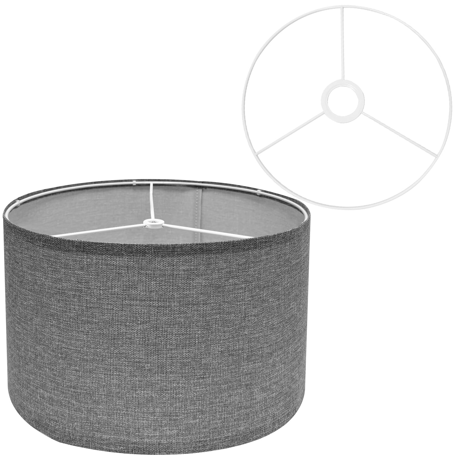Drum Lamp Shades for Table Lamps 12 Top x 12 Bottom x 8 High Linen Lampshade Gray Lamp Shade with E27 to E26/E14 Adapters for Fl
