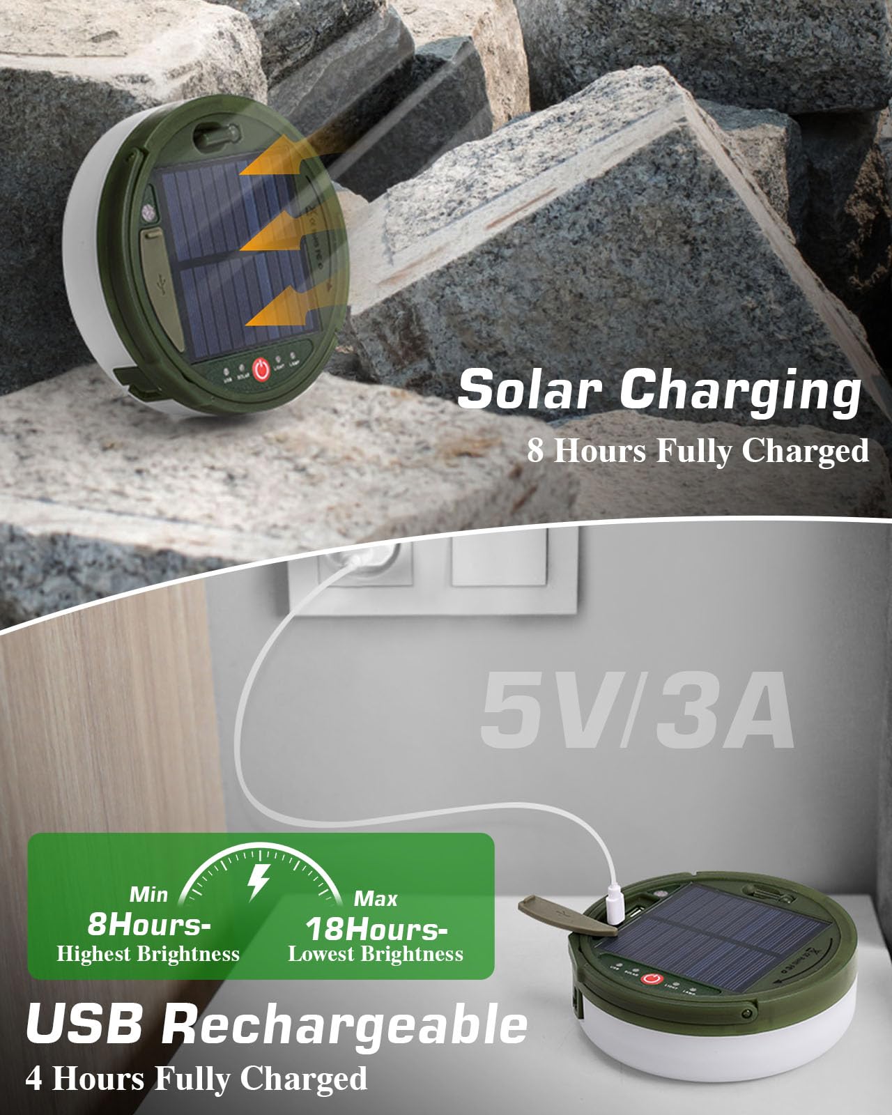 Anpro Solar Camping String Lights, 150 LEDs, 39.4ft, USB Rechargeable, Remote Control, White, Model ACANTY0101