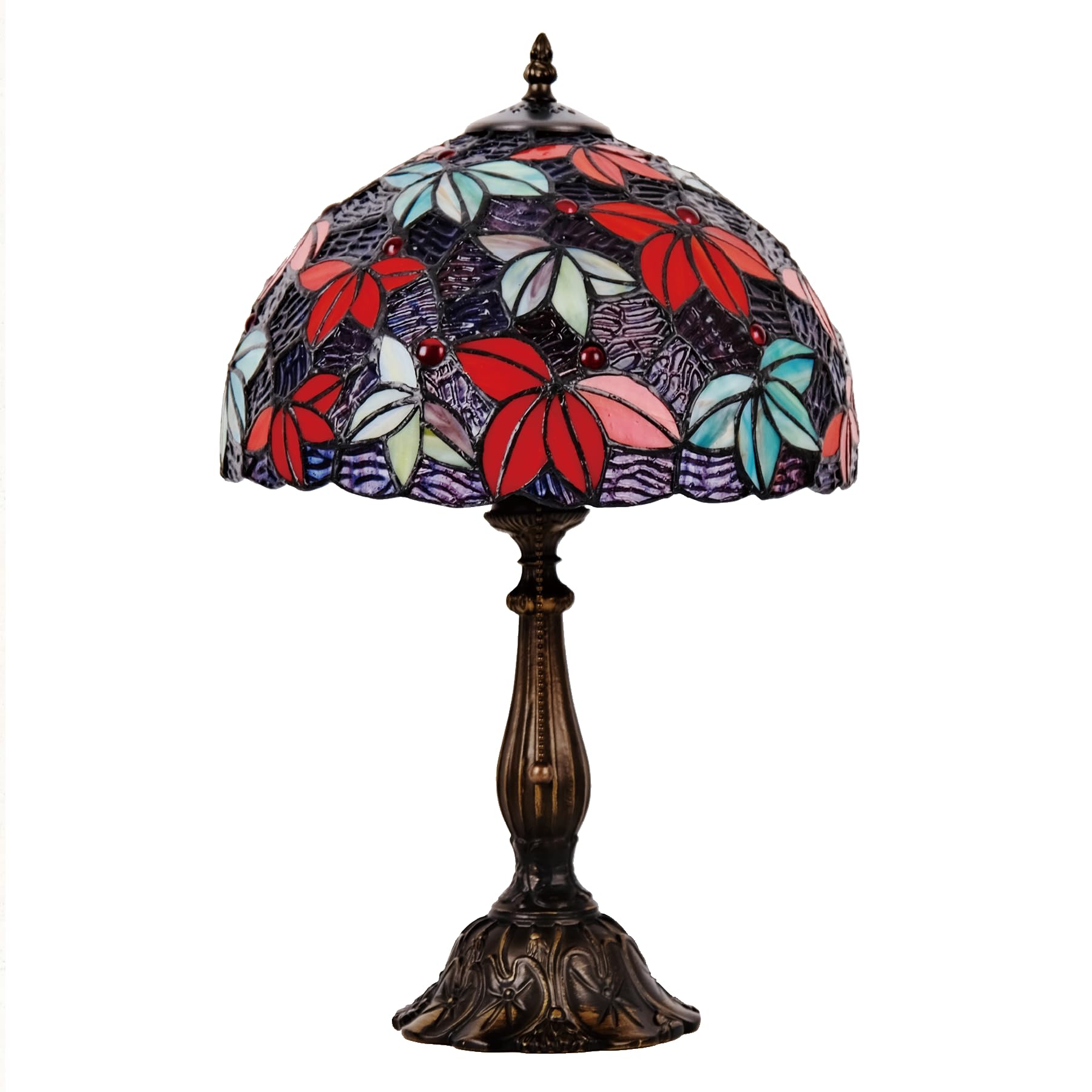 Msrzuds Tiffany Style Stained Glass Table Lamp, Maple Leaf Desk Light with Antique Bronze Resin Base, Multicolor Reading Lightin