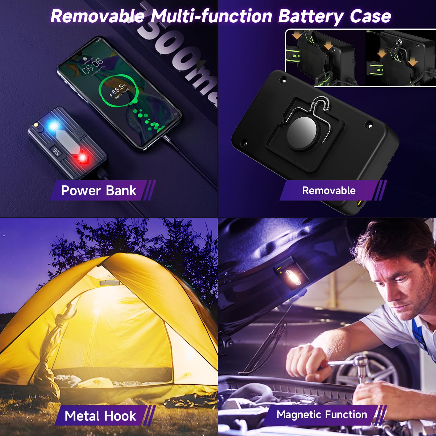 Rfiuch 1200 Lumens Super Bright Led Rechargeable Headlamp, Zoomable Head Lamp & 9 Lighting Modes, Upgraded Detachable Polymer Ba