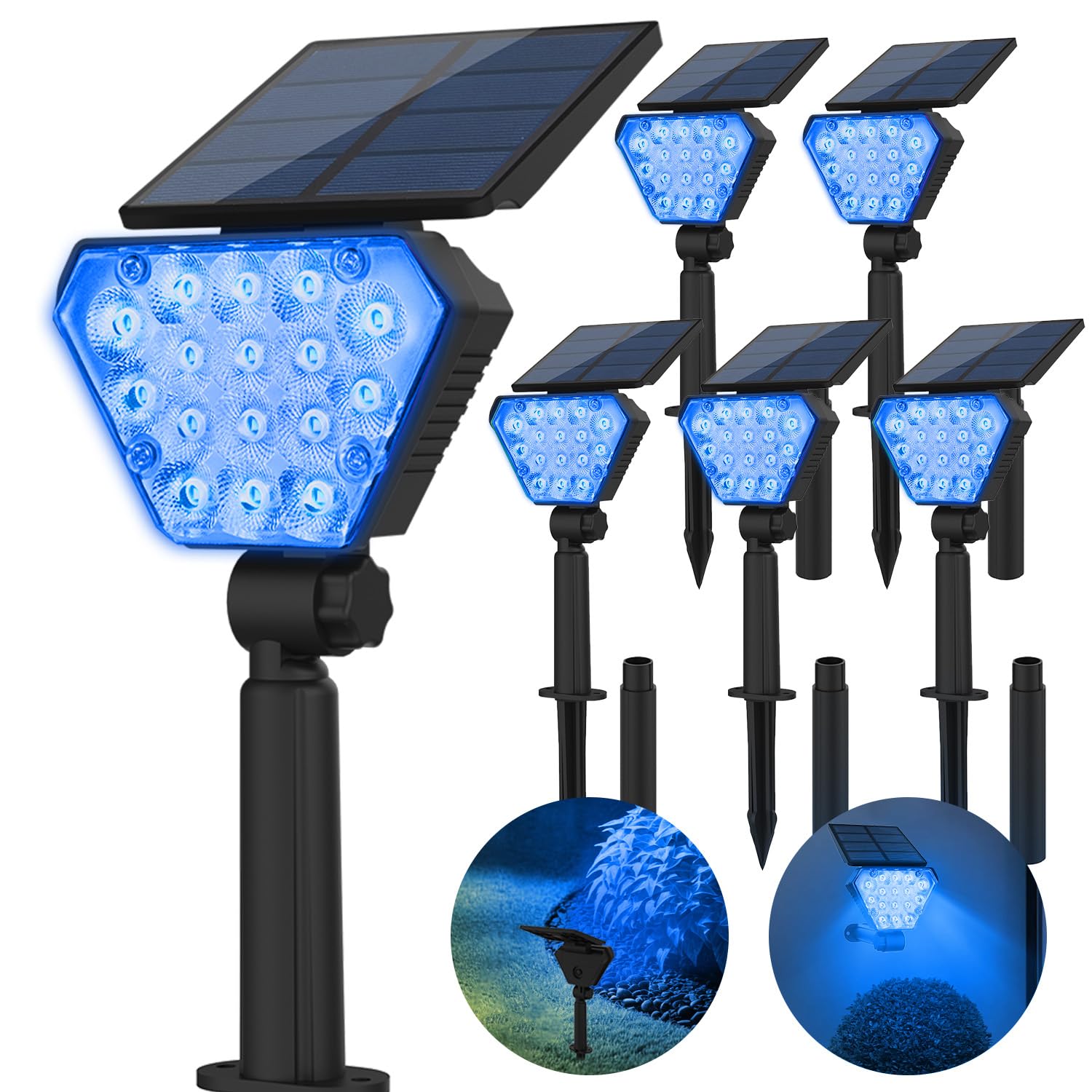 T-SUN Blue Spot Lights Outdoor, 6 Pack Solar Spotlights Blue Solar Lights Outdoor Waterproof Christmas Spotlights Landscape Ligh