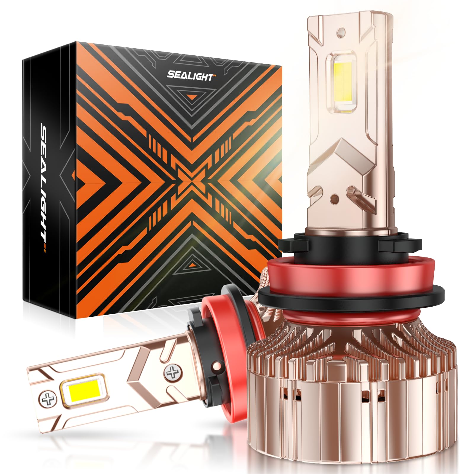 SEALIGHT H11/H9/H8 Bulbs 4500K Warm White 40000LM Aluminum Pack of 2 Rose Gold