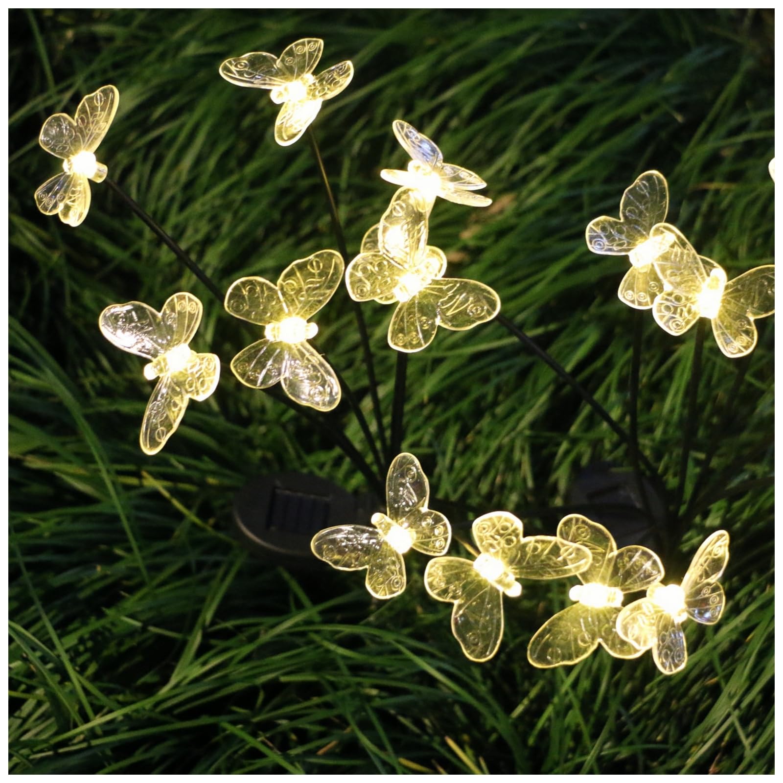 BAIRAYEN Solar Garden Lights Outdoor Waterproof 4 Pack 32 LED Decorative Warm White Swaying Butterfly Lights Garden Decor Stakes