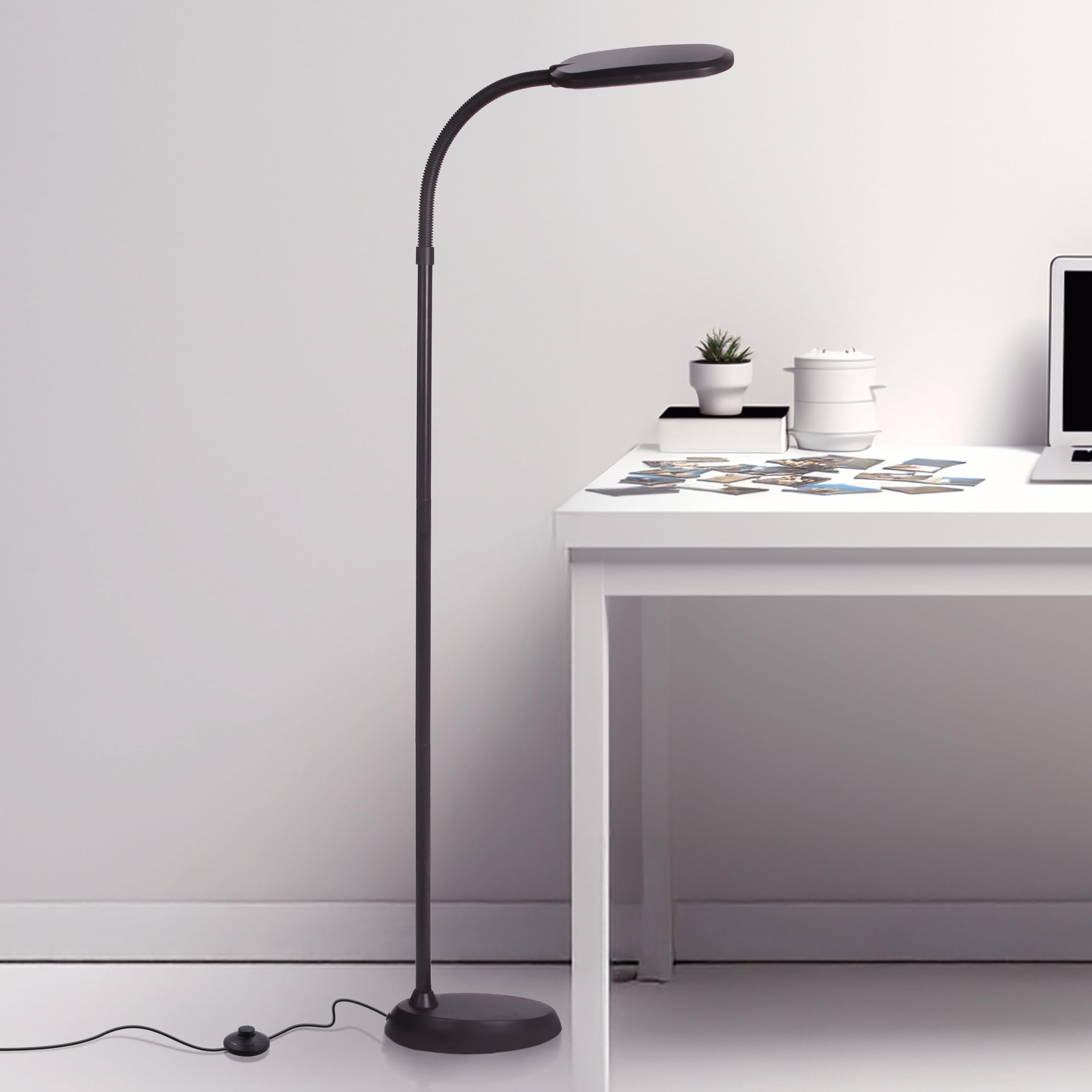 Brightech Litespan Slim LED Floor Lamp - Adjustable Gooseneck, Dimmable, Jet Black, Ideal for Reading & Crafts, Model LTSPAN-CLRS-BK