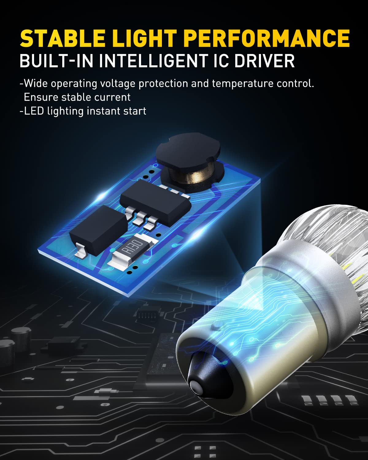 AUXITO 1156 LED Bulb, Super Bright, Low Power, Aluminum, White, Pack of 2, Model AUXITO-US6T1156W2-1214