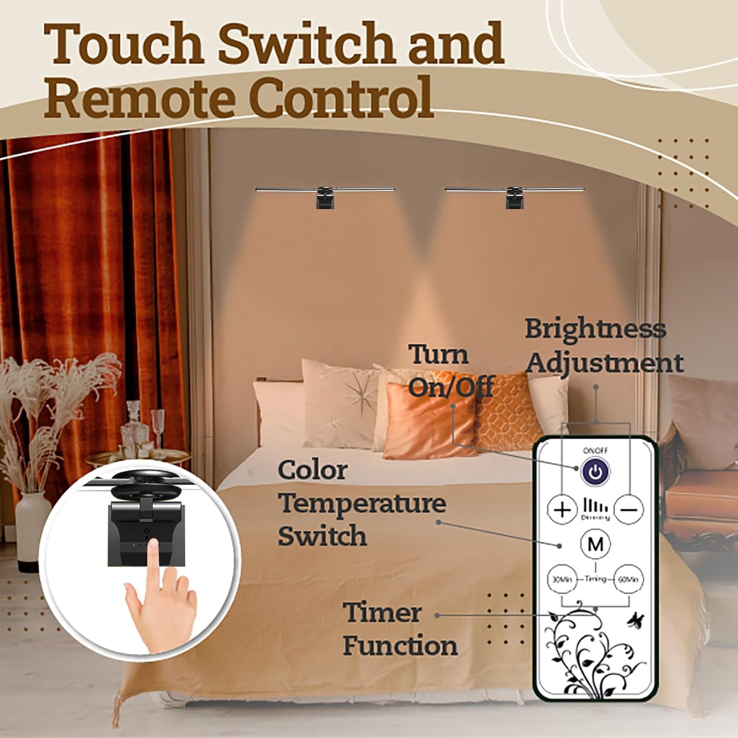 Cotaros 2 Pack Picture Light - 18in Battery Operated Art Light, Rechargeable, Dimmable, Remote Control, Black, Model APL-1