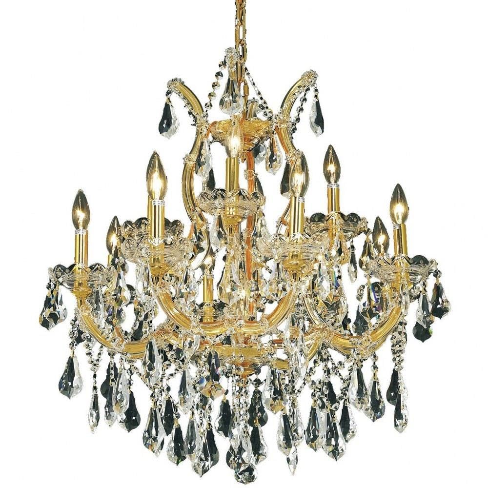 Elegant Lighting 2801D27G/RC Royal Cut Clear Crystal Maria Theresa 13-Light  Two-Tier Crystal Chandelier  Finished in Gold with Clear Crystals  27'' x 26''
