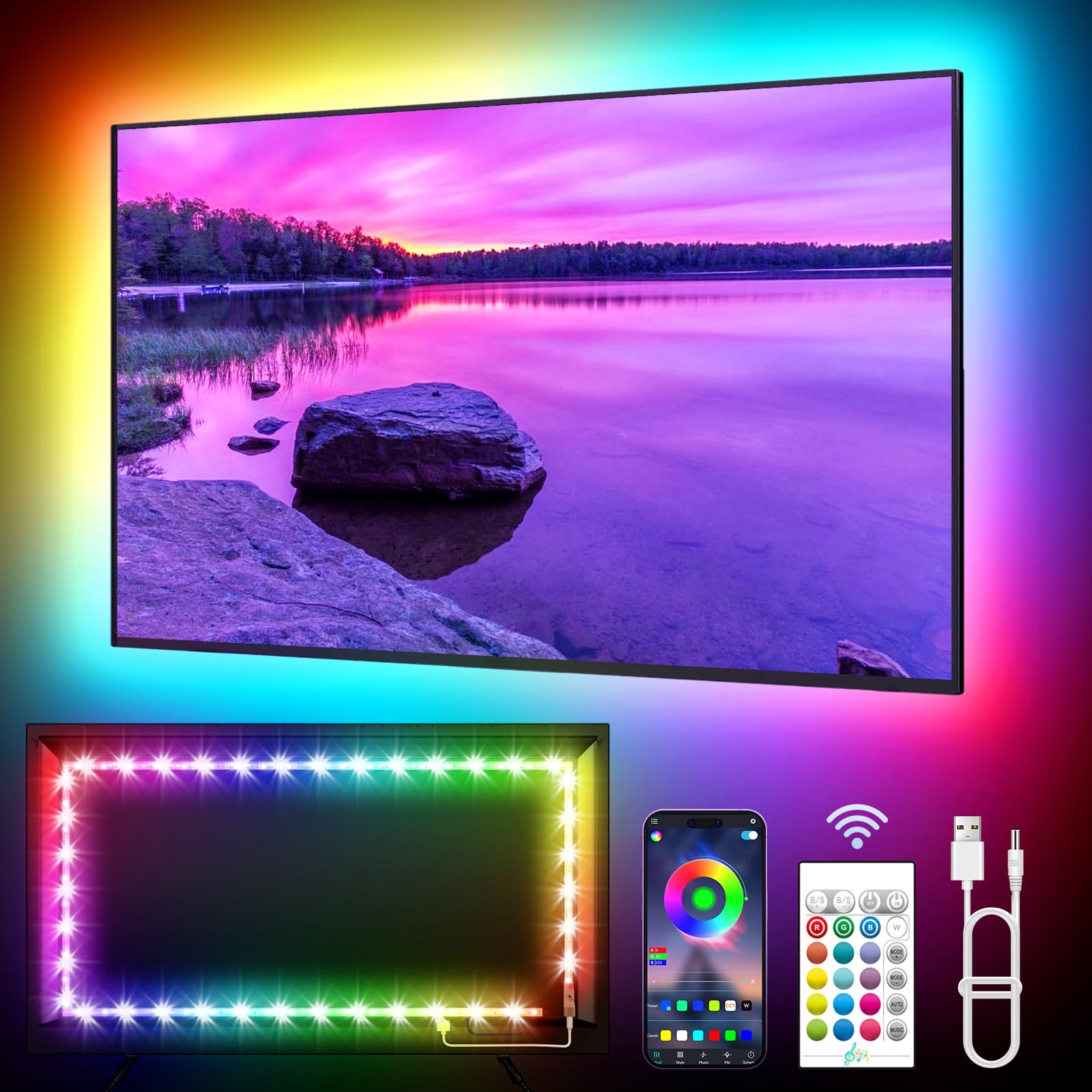 KANTUTOE LED Lights for TV, 19.68ft LED Backlights for 65-80in TV, RGB TV Backlight with Music Sync Bluetooth APP and Remote Con