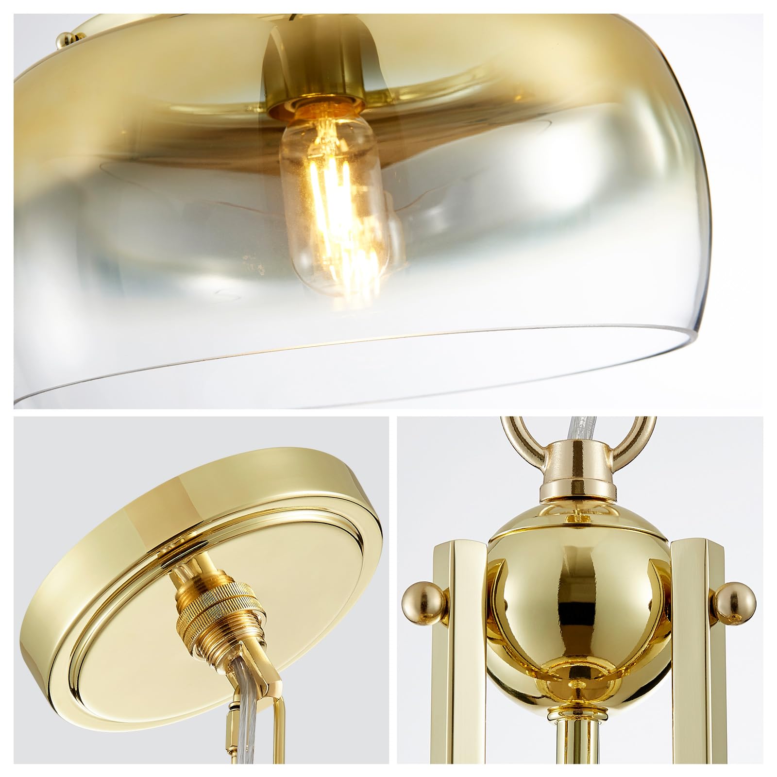 WUZUPS Gold Chandelier Pendant Light, Rustic Industrial Design, H 17" W 13.4", Gradient Glass Shade, Model USHD9607PB