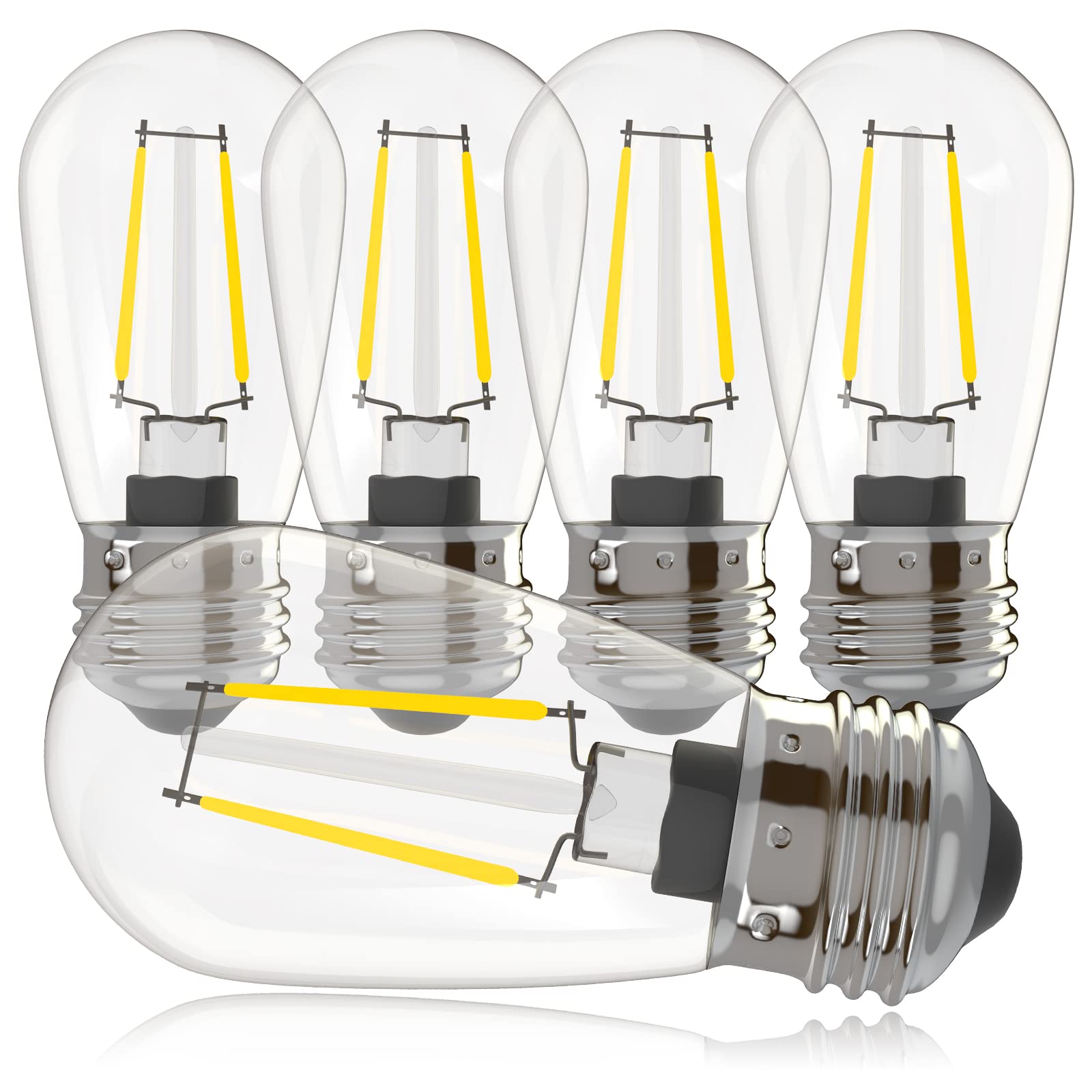 Banord 5 Pack Dimmable 2W S14 Replacement Led Bulbs, 2700K Warm White Waterproof Outdoor String Lights Vintage Led Filament Bulb