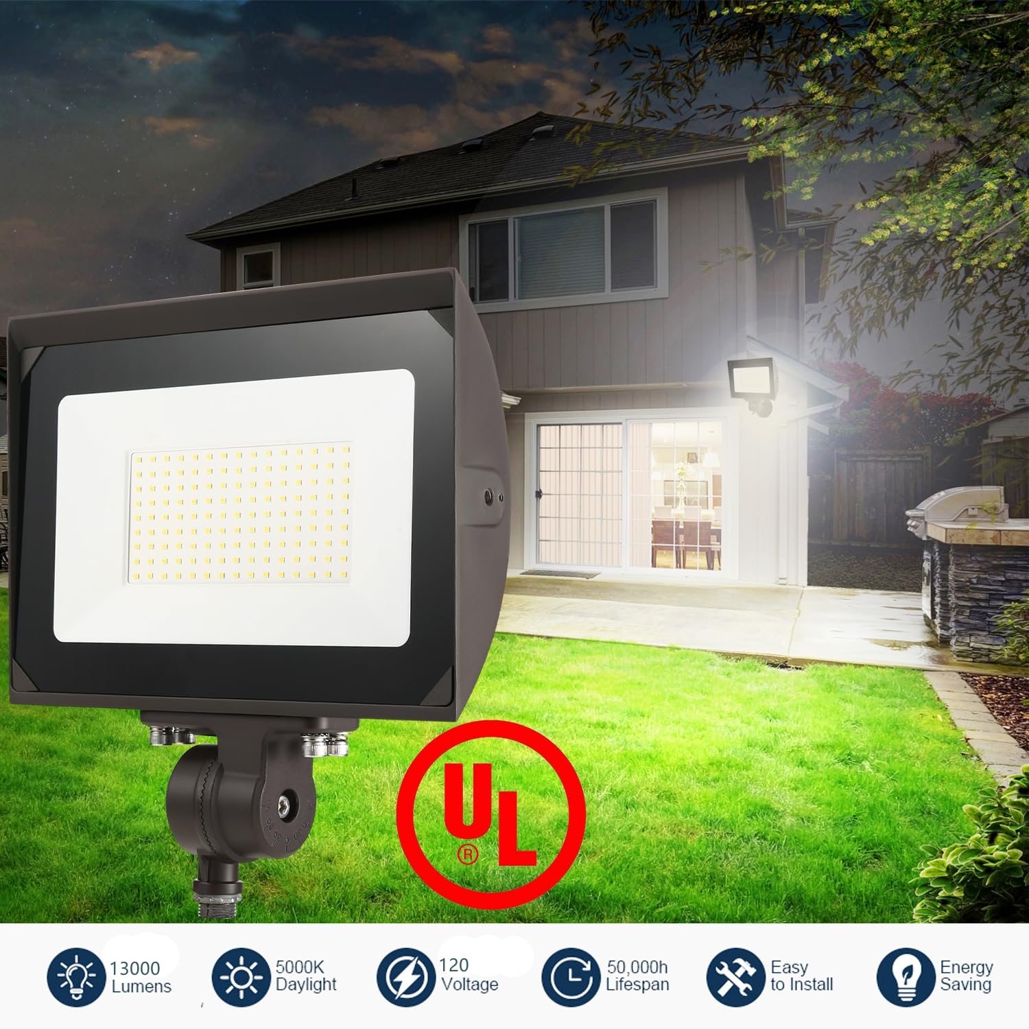 Eccfutll 100W Led Flood Light, 13000Lm, 5000K Daylight, Waterproof For Outdoor Security