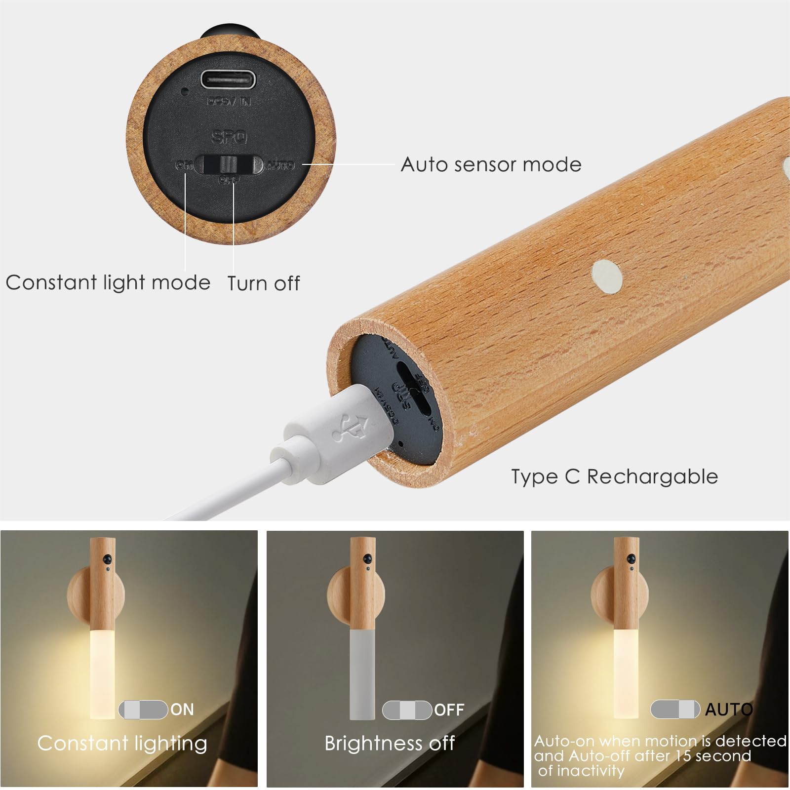 Montford Battery Operated Wall Sconces, Motion Sensor Night Light Magnetic Wall Light Rechargeable Wall Sconce, Peel And Stick S