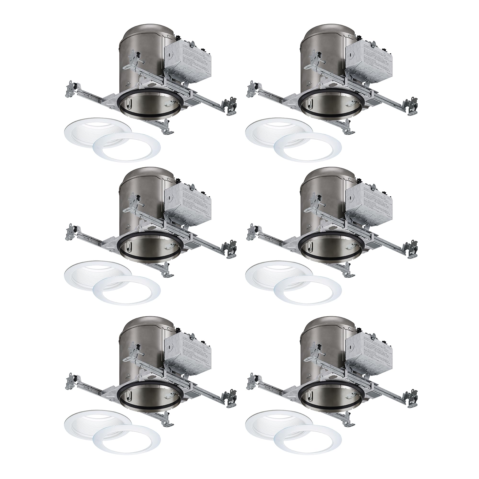 HALO 6 New Construction Recessed Lighting Housing/Can 6-Pack, IC-Rated, Air-Tite, E26 Base, Kit w/ 6 White Baffle Trims
