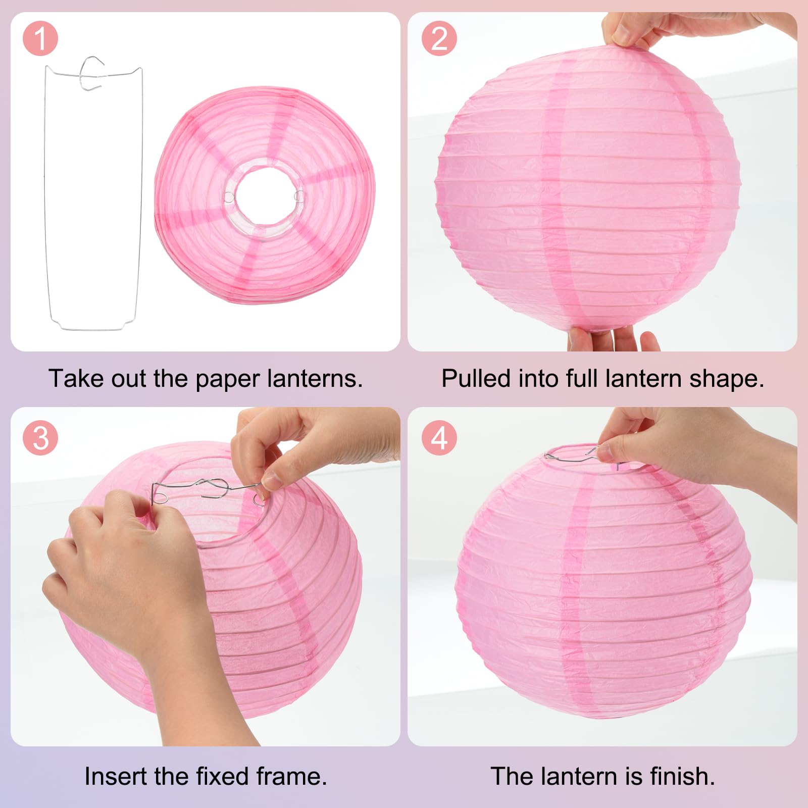 Meccanixity 6Pcs Paper Lanterns Decorative, 6'' 8'' 12'' Pink Round Hanging Lantern Chinese Lanterns For Home Decor, Birthday, W