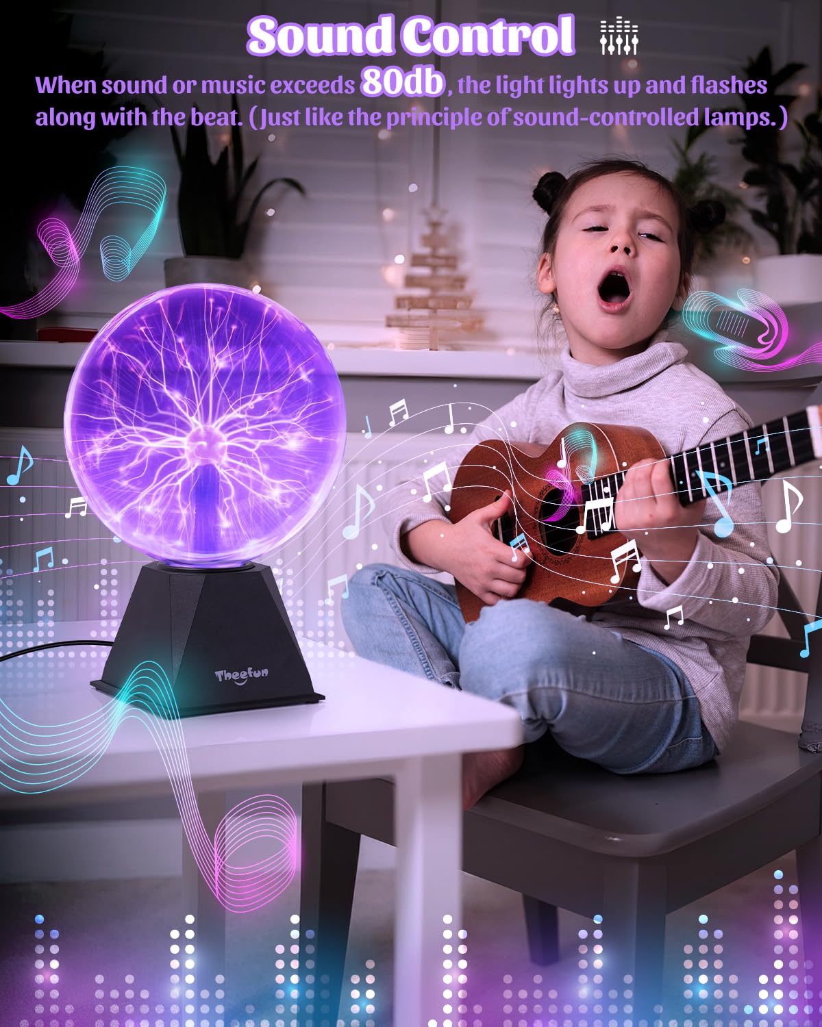 Theefun Plasma Ball  8 Inch Plasma Globe Touch & Sound Sensitive Ball Lamp Electric Lightning Novelty Light For Parties  Home  Prop  Room Decoration  Christmas Gifts  Purple
