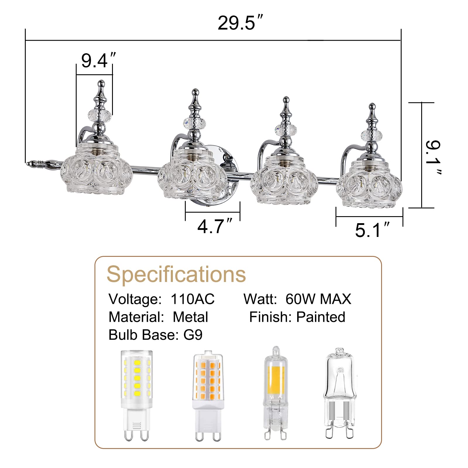 Djfhko Bathroom Light Fixtures 4 Light Bathroom Vanity Lighting Fixtures Chrome Vanity Light Fixture Vanity Lights For Bathroom