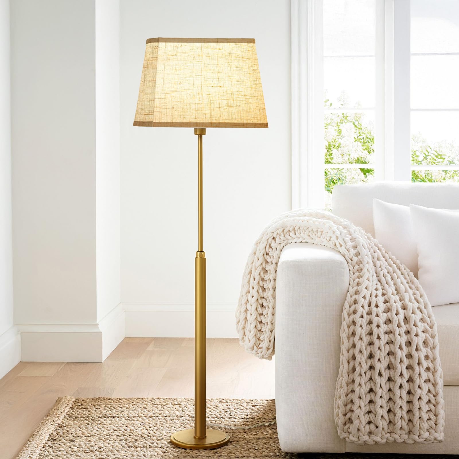 Rectangular Lampshade, Large Beige Lamp Shade, (7 X 12.5) '' X (9 X 15) '' X 9.8 '', Includes 1 Shade Bracket, 2 Adapters, Suita