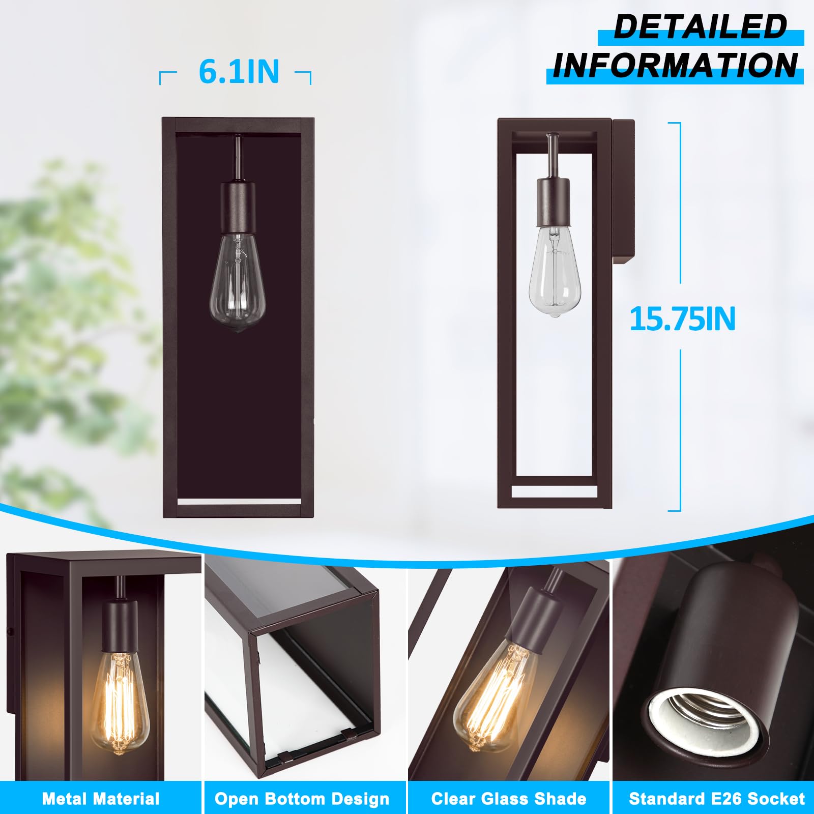 2-Pack Outdoor Wall Lanterns, 16    Exterior Waterproof Wall Sconce With Glass Shades, Brown Porch Lights Wall Mounted, Anti-Rus