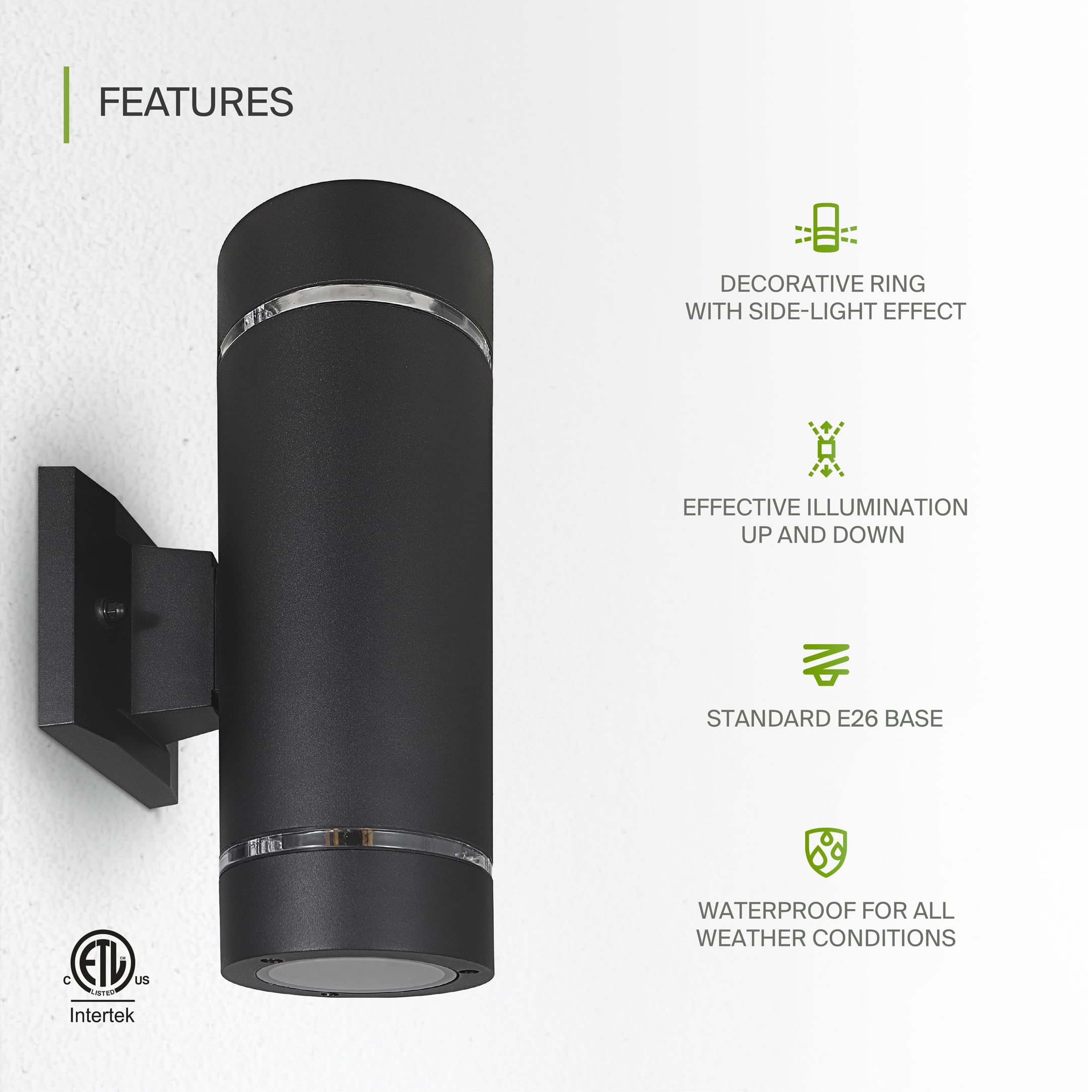 ASD 2 Light Outdoor Wall Light Fixture | E26 Bulb Socket | 120V | Black | 2-Pack