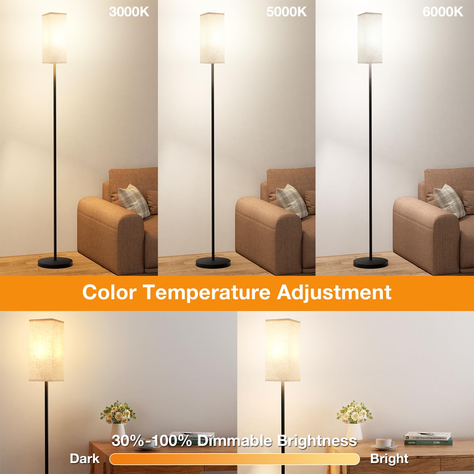 Ambimall 2 Packs Remote Control Floor Lamp, Stepless Dimmable, 64 Inches Tall, Include 9W Bulb, Standing Lamp For Living Room Be