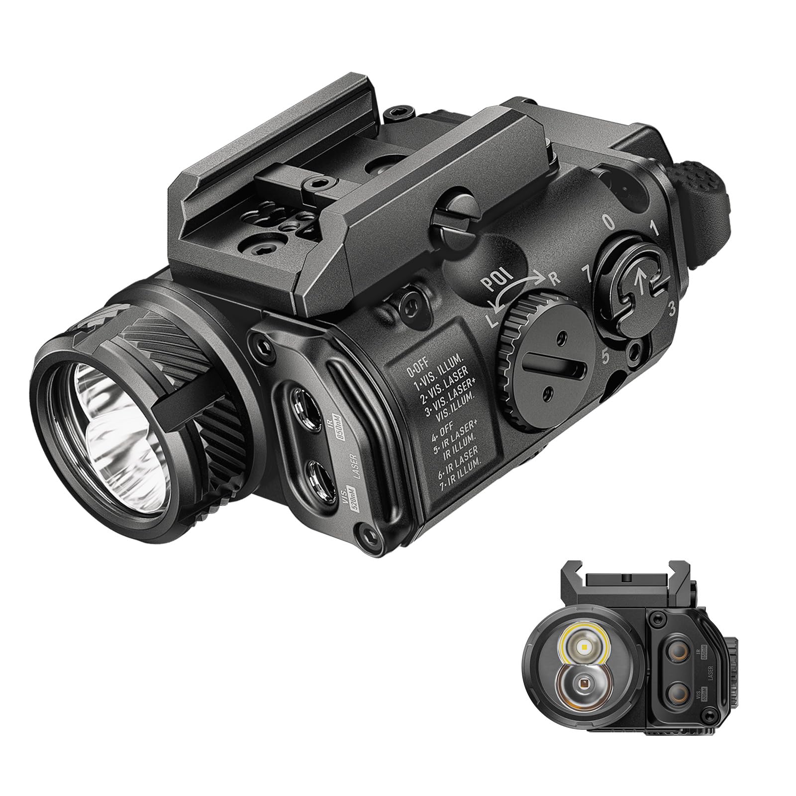 RovyVon GL4 Pro+ Upgraded Crossbolt 4-in-1 Rail-Mounted Flashlight with Adjust Rail Adapter  400 Lumens White Light  Visible Green Beam  IR Illuminator and IR Beam  and Remote Control Compatible