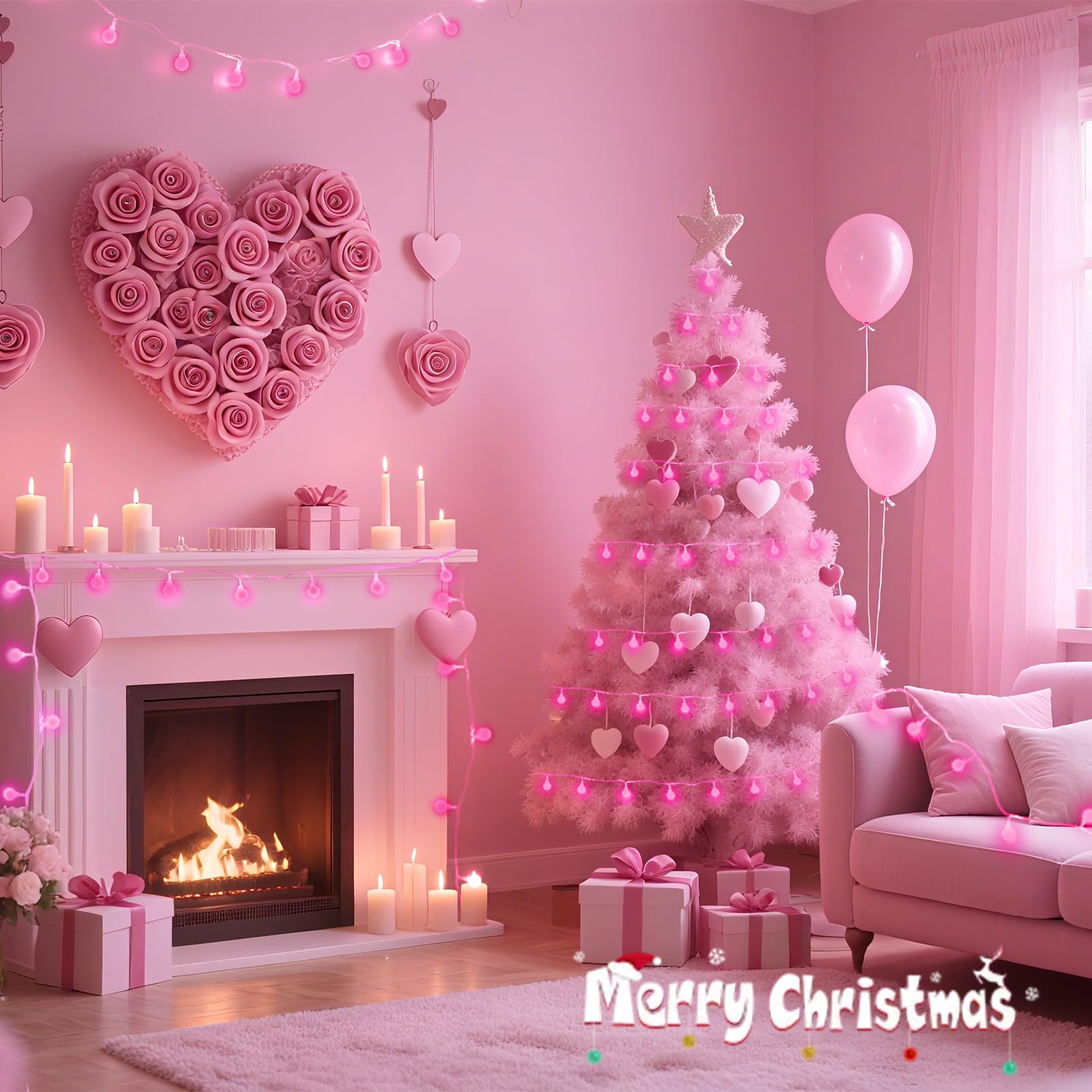 LORRYTE 100 LED Pink Globe String Lights, 43FT Connectable, Waterproof, 13 Modes, Indoor/Outdoor, Model GP-SW290DC0209-IP44