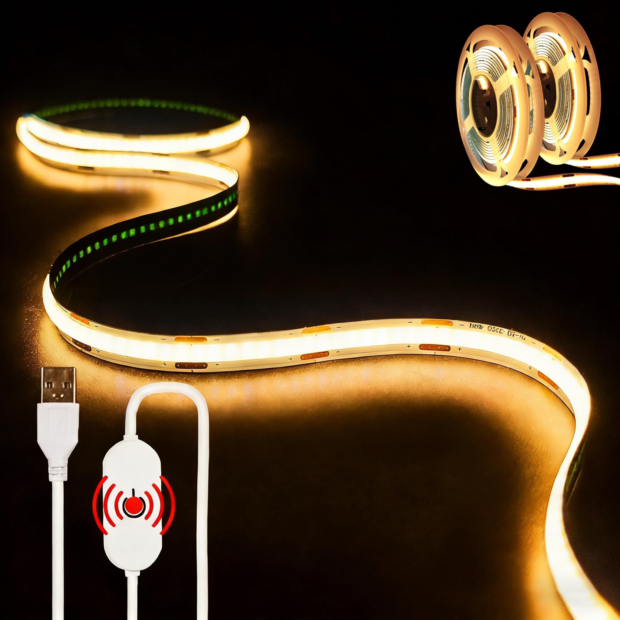 XINGZHI 2Pack USB LED Light Band  3000K Warm White COB LED Band Lights  3.28FT TV Lights Flexible Small Led Lights with Touch Switch Controller White 5V LED Band Light for TV Backlight Bedroom