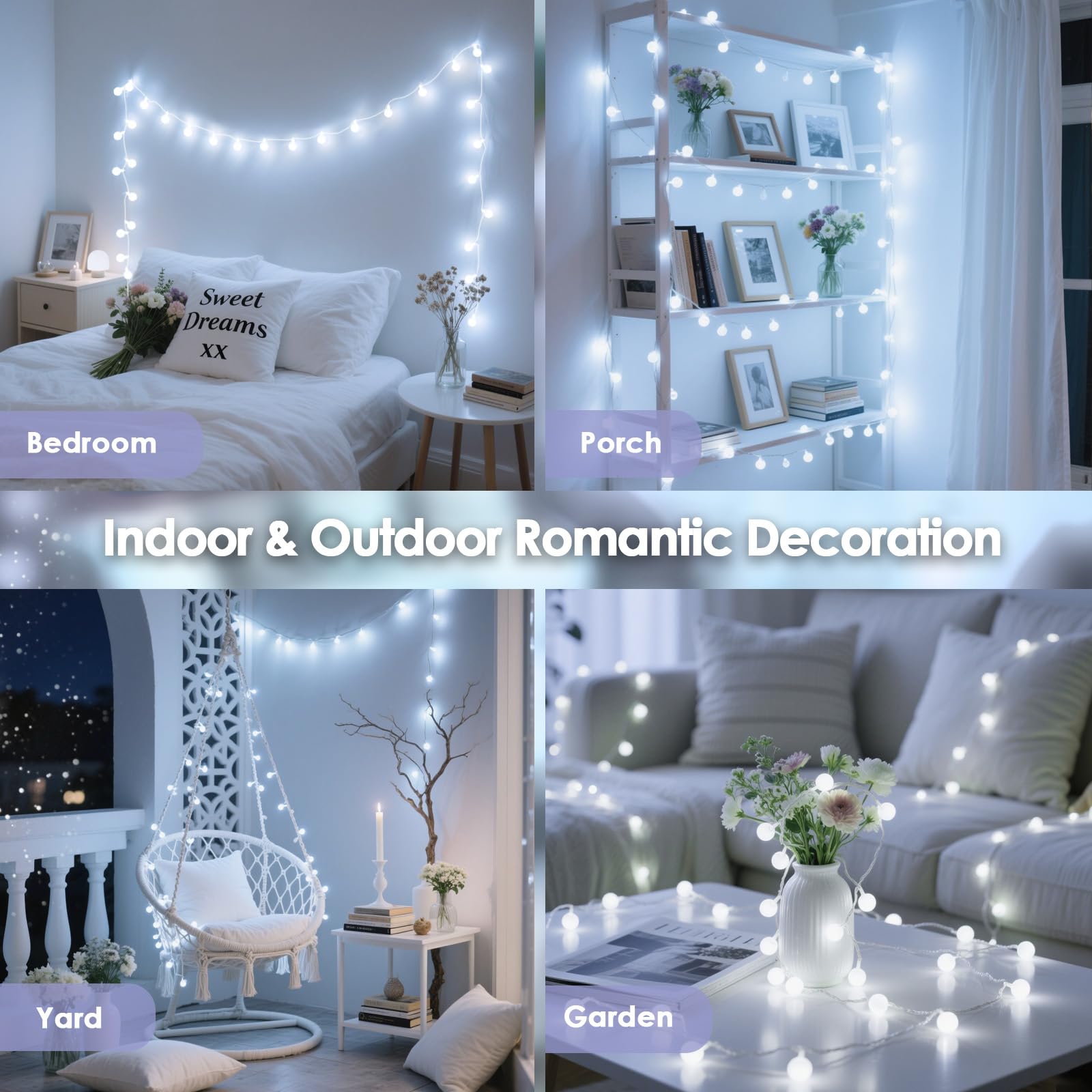 LORRYTE 100 LED Connectable String Lights, Cool White, 43ft with Remote & Timer, Waterproof Globe Fairy Lights for Indoor Outdoor Decor