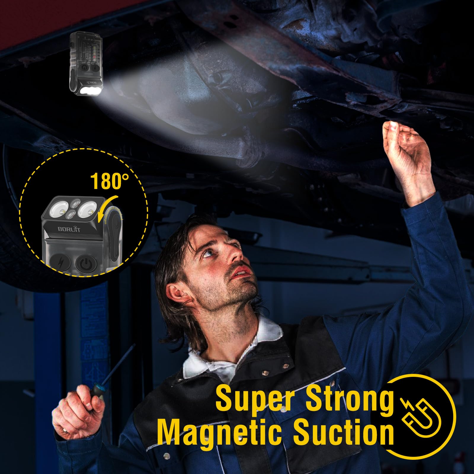 Boruit V20 Compact Usb C Rechargeable Flashlight, 180° Swivel Head, 13 Modes, Black