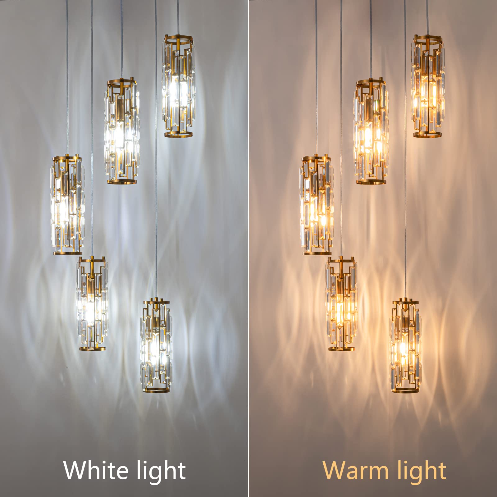 Lmqnine 5-Light Gold Pendant Light, Modern Mini Crystal Chandelier For Kitchen Island & Dining Room
