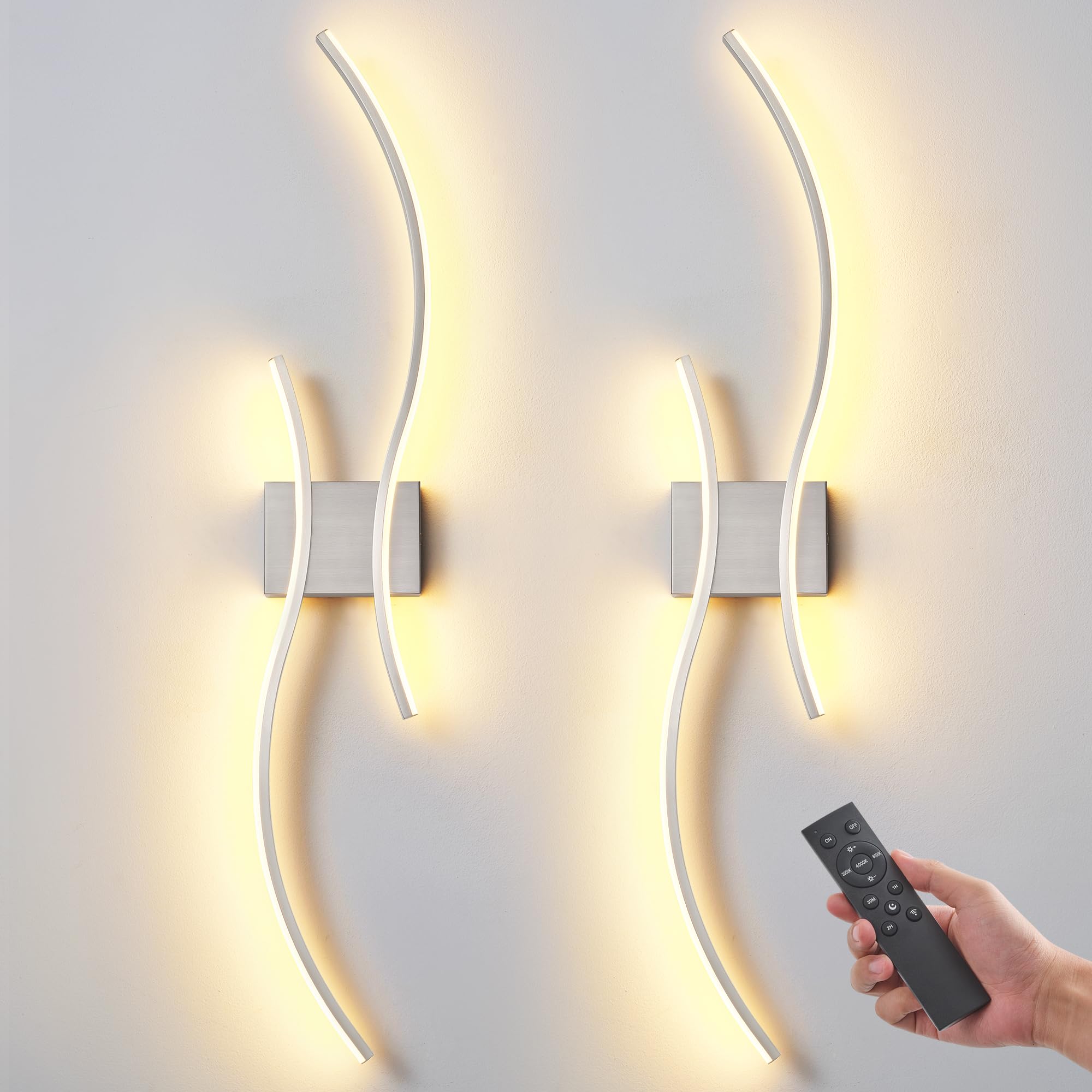 GLOTHOR Battery Operated Wall Sconce Set of Two, Dimmable Modern LED Rechargeable Wall Light with Remote Control, Wall Decor for
