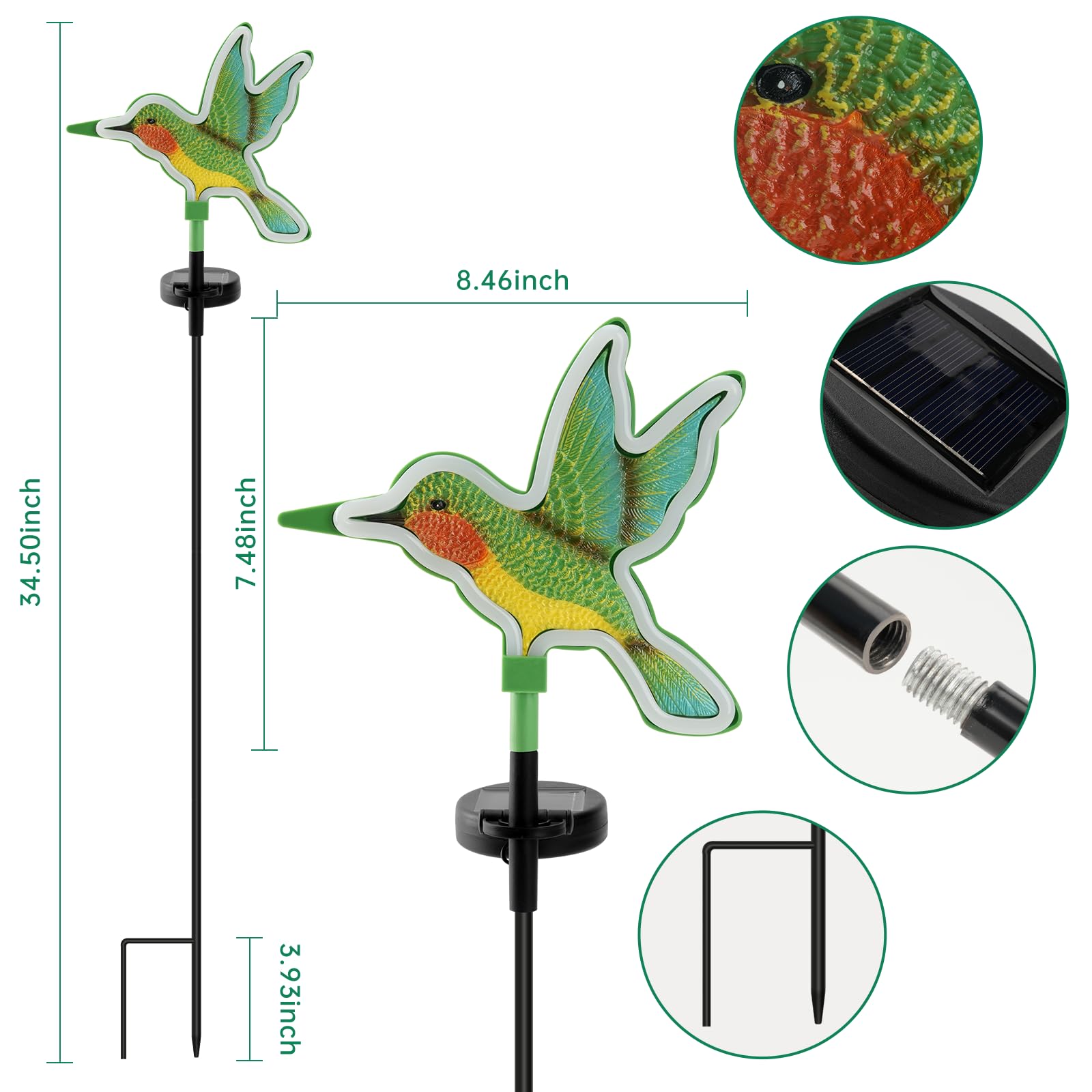 Topruifeng Solar Hummingbird Garden Lights For Outside,Solar Garden Lights, Outdoor Waterproof Garden Decor,Led Hummingbirds Lig