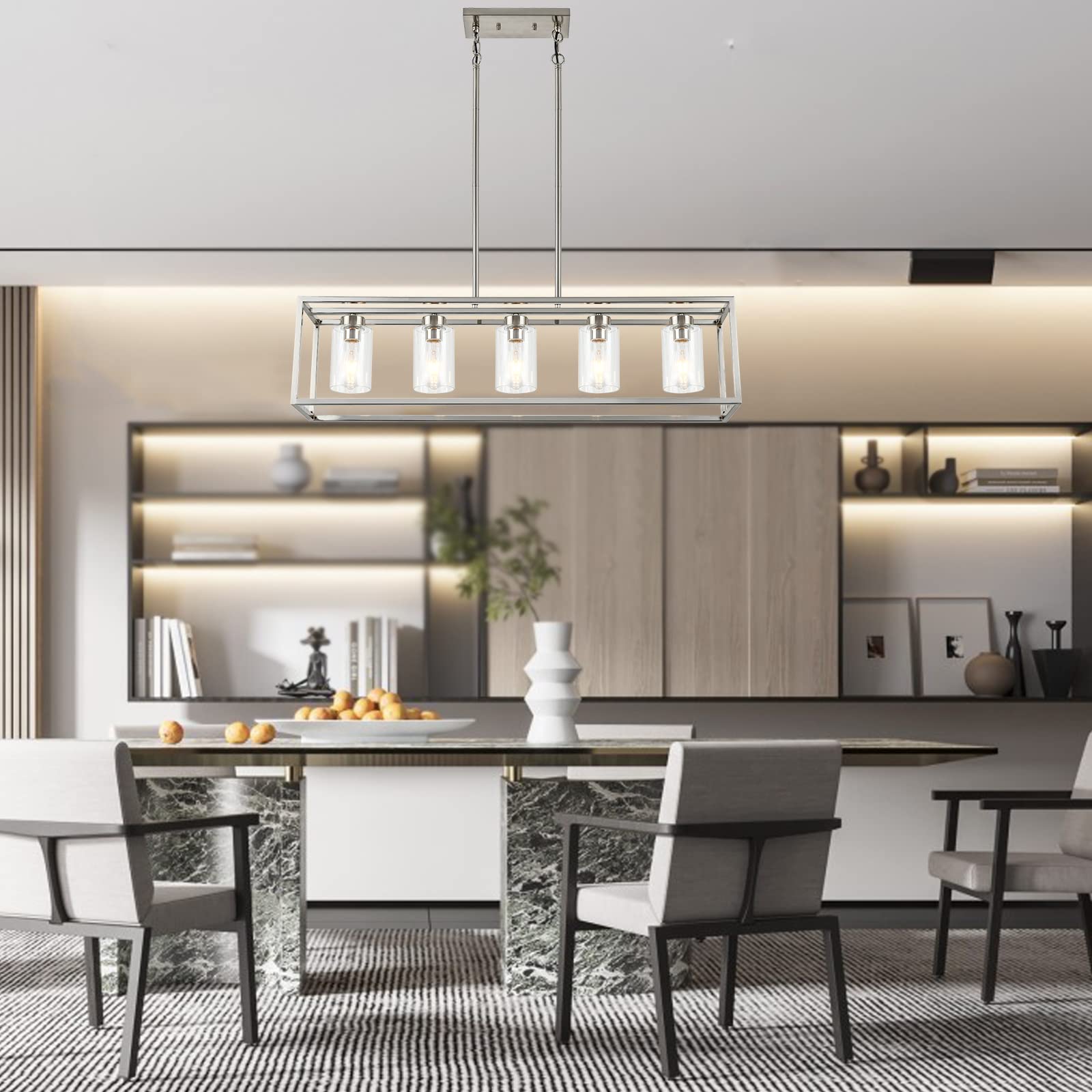 Xilicon Brushed Nickel 5 Light Modern Pendant Lighting Fixture For Dining Room, Kitchen, Bedroom