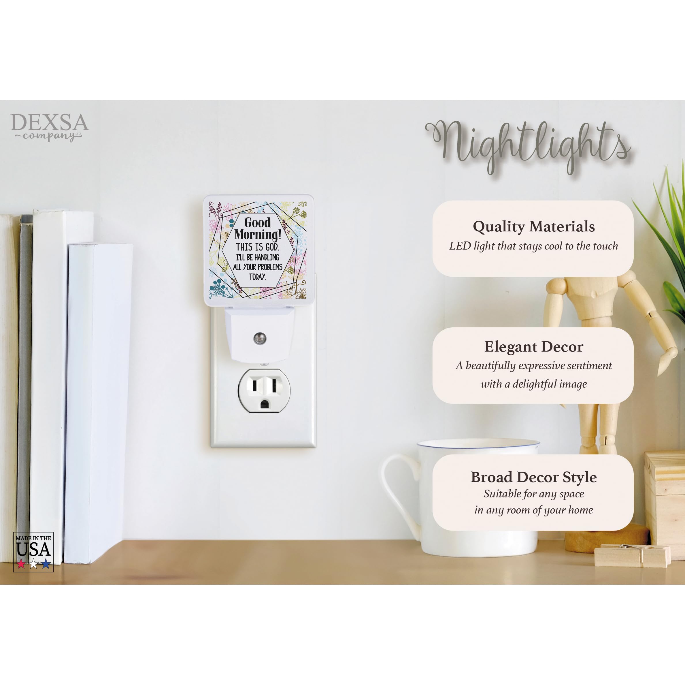 Dexsa Auto ON/Off Plug-in LED Night Light, White, Model 2150, Plastic Material, Safe and Automatic Illumination