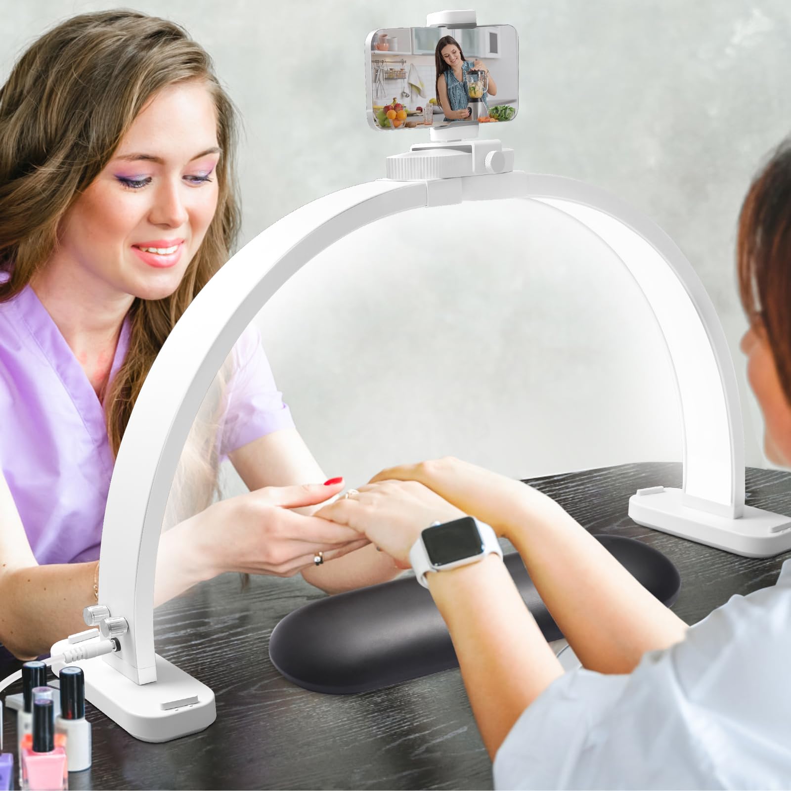 Cgbe Half Moon Light For Nail Desk: Extra Large 30.7'' Nail Desk Light With Phone Holder - 3 Color Modes & 10 Brightness For Nai
