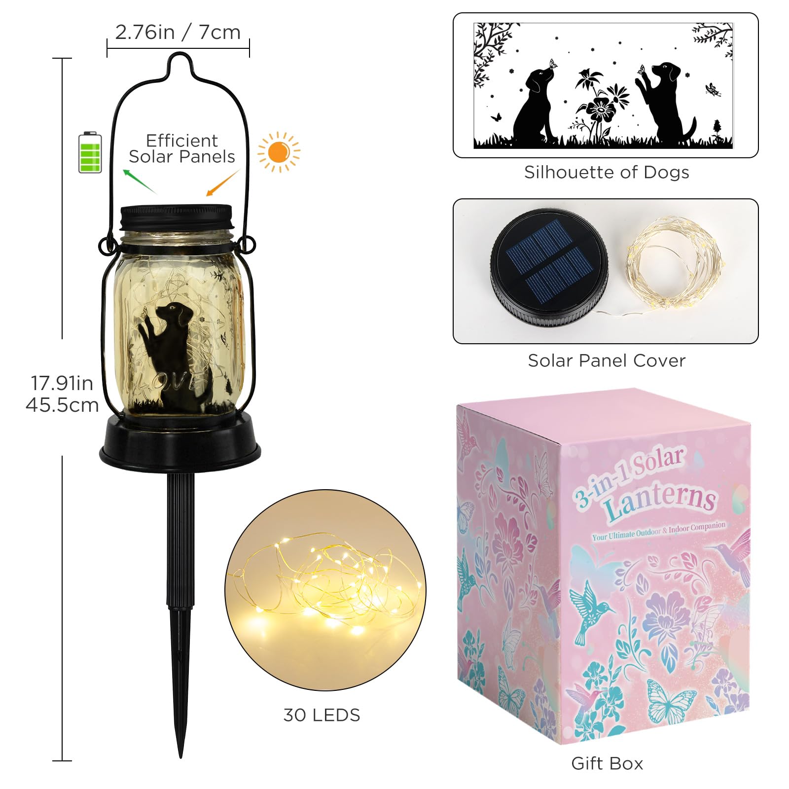 Kyoryuger Dog Solar Lanterns 3In1 Dog Solar Lights Outdoor Dog Gifts For Women Men Dog Lovers Gifts Hanging Dog Lanterns With St