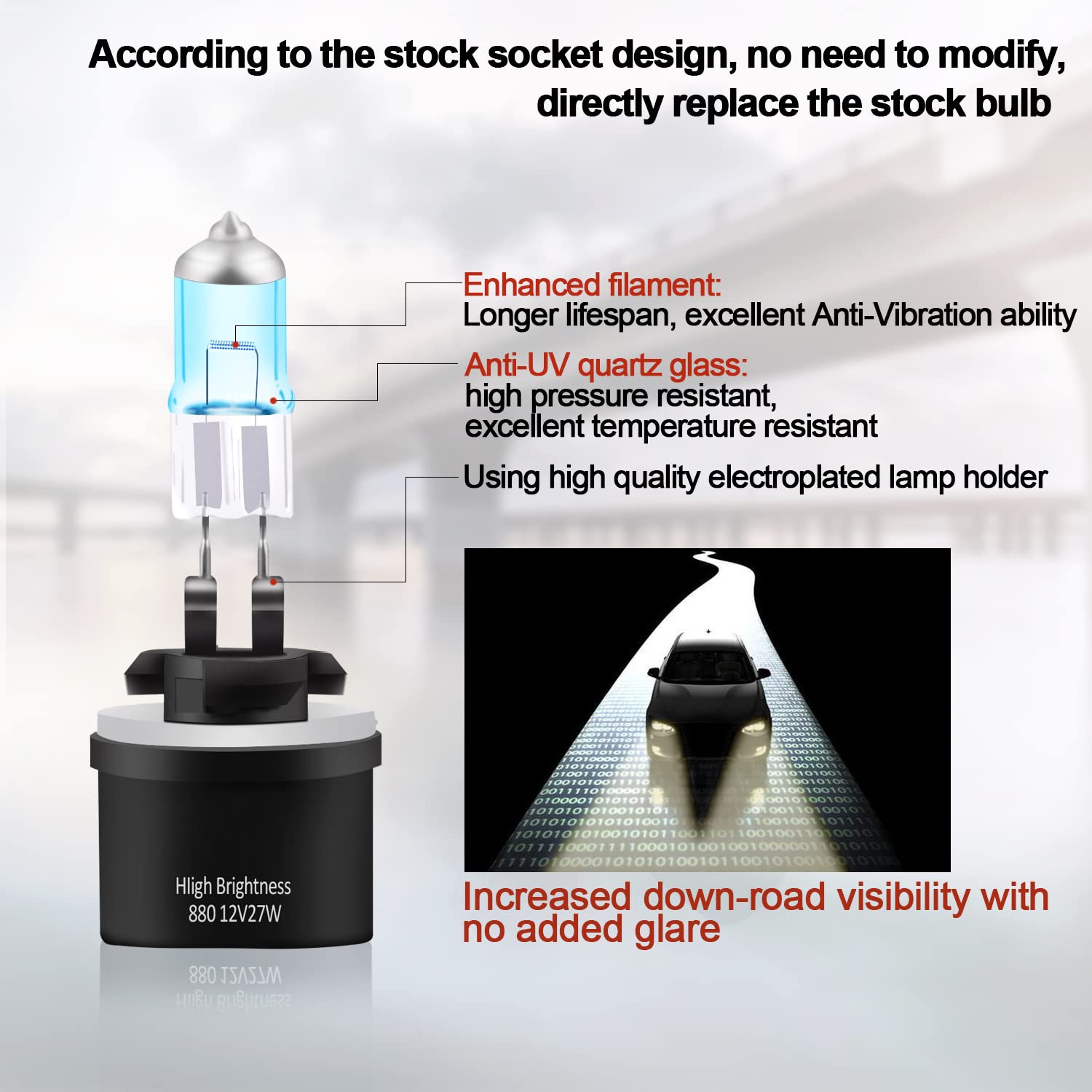 DZG Halogen Fog Light Bulbs 12V 27W High Brightness 5000K Model 880 Black Pack of 2