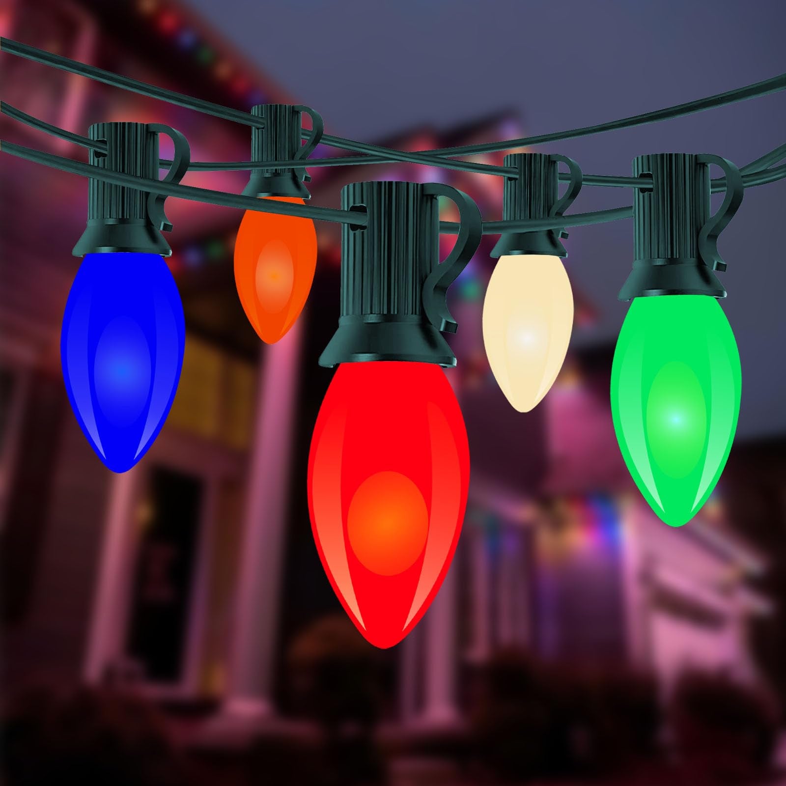 Vintage C9 LED Christmas Lights Outdoor, 25 Feet C9 Multicolor Christmas String Lights with 26 LED Bulbs for Indoor Christmas Tr