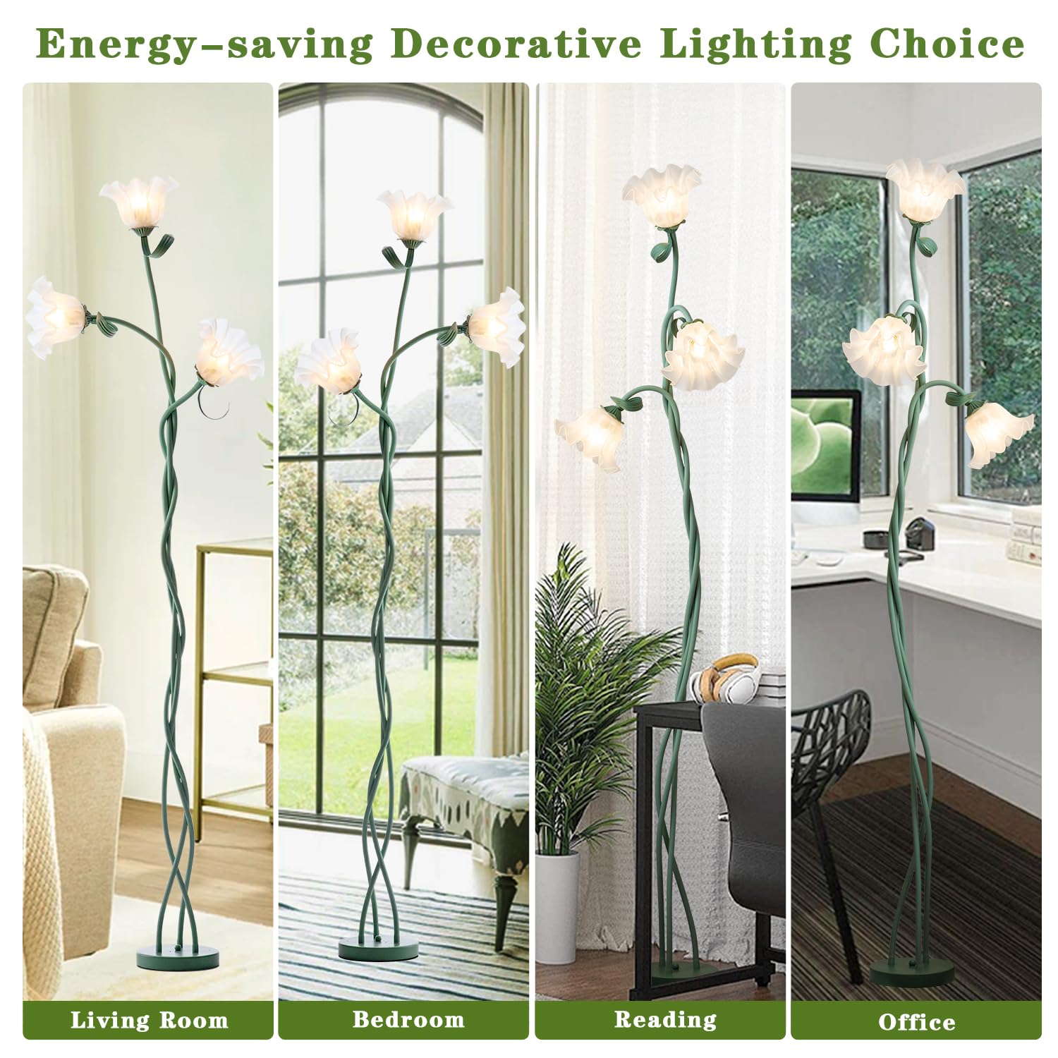 Werfop Flower Floor Lamp For Living Room,? Vintage Tall Flower Reading Lamp Flexible Gooseneck Corner Standing Light With Led Bulb For Bedroom Living Room Office Home Decor