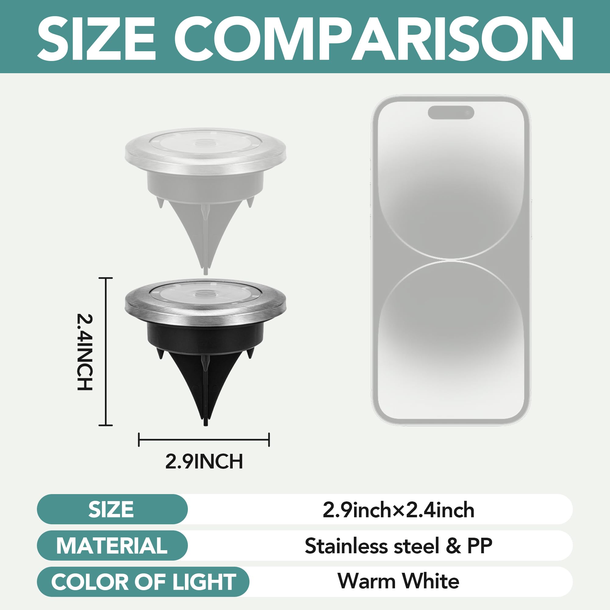 SOLPEX Mini Solar Ground Lights, 10 Pack, Waterproof Stainless Steel, Warm White, Model 8956, Outdoor Pathway Garden Lighting