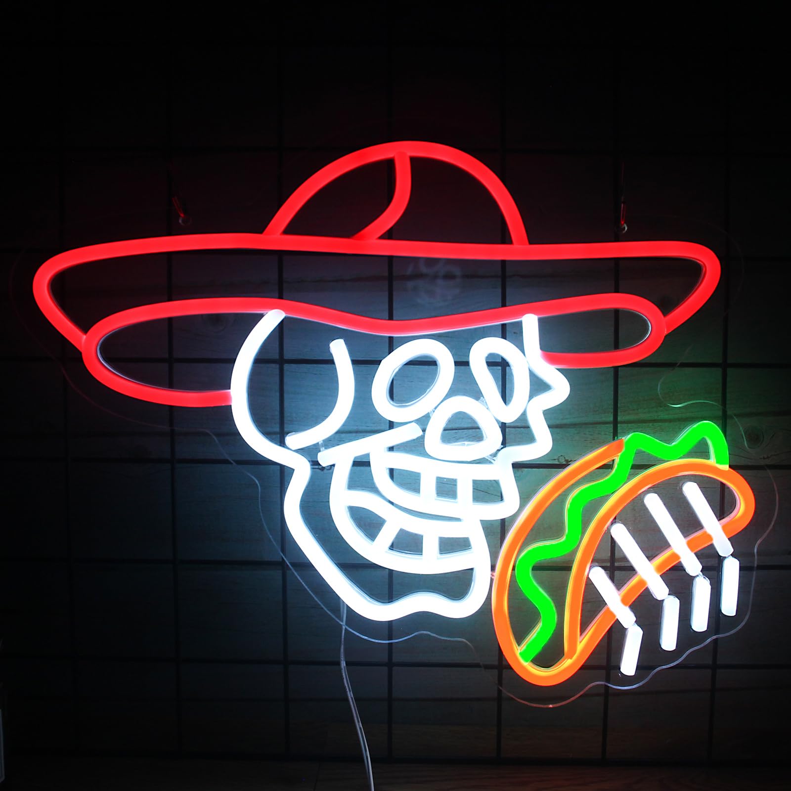 LeDigPig Neon Sign, Tacos Skull LED Light, Red, Wall Decor for Man Cave, Party, Club, Model StaryLightz-Tacos Skull