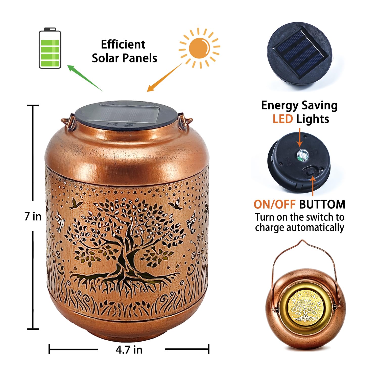 Tree Of Life Solar Lanterns Outdoor Waterproof Hanging Solar Lights Big Tree Gifts For Women Men Metal Decorative Led Lanterns F